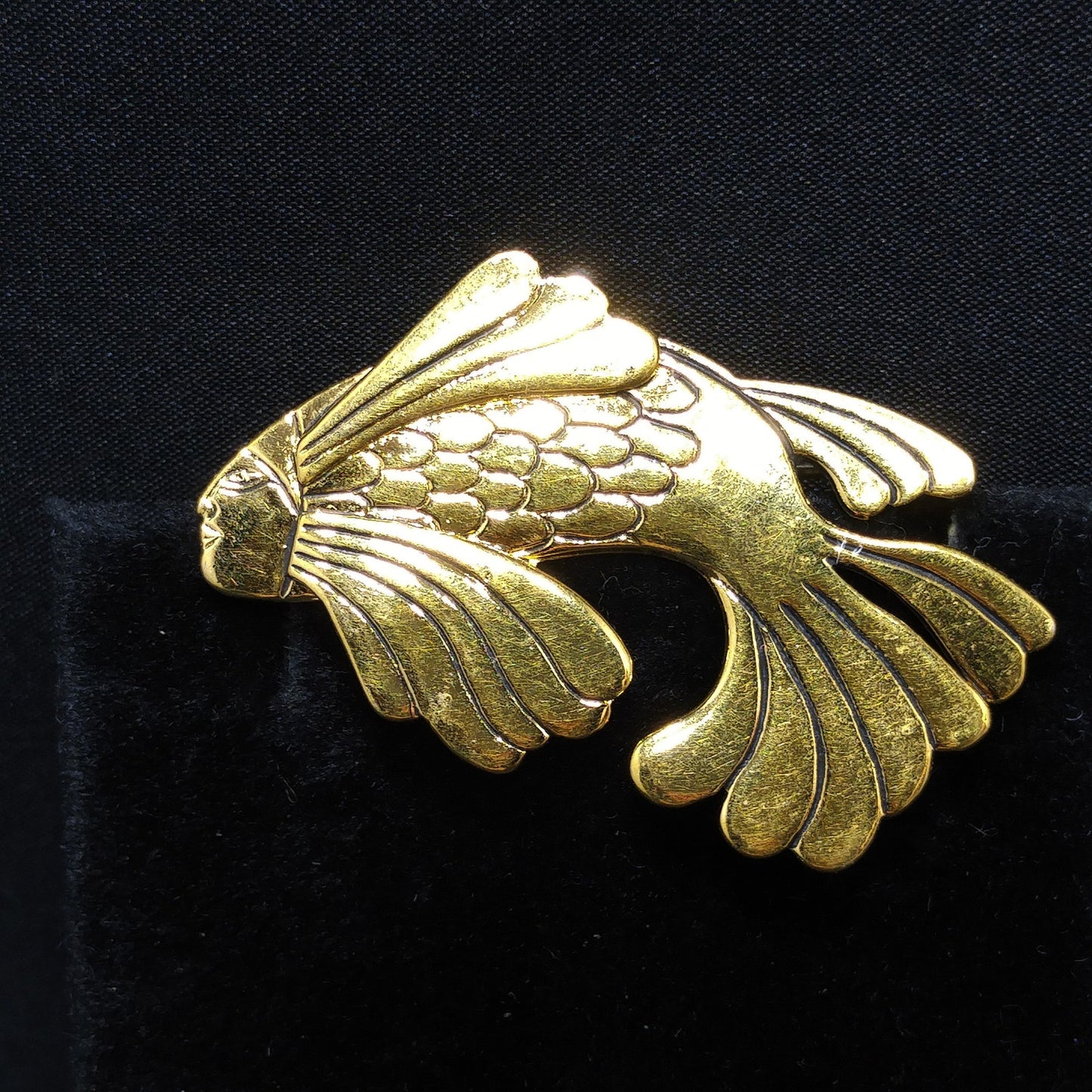 Laurel Burch Fish With Human Face Brooch, Gold Plated, 1980s Vintage Jewelry