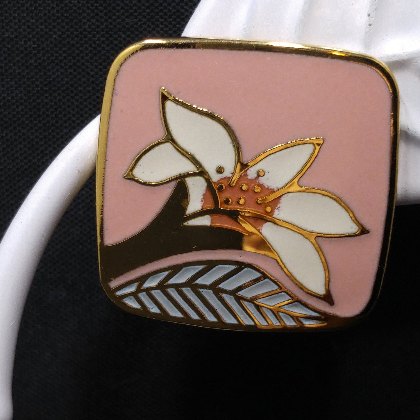 Vintage Laurel Burch "Wild Lily" Pink Post Earrings, Cloisonne Gold Plated