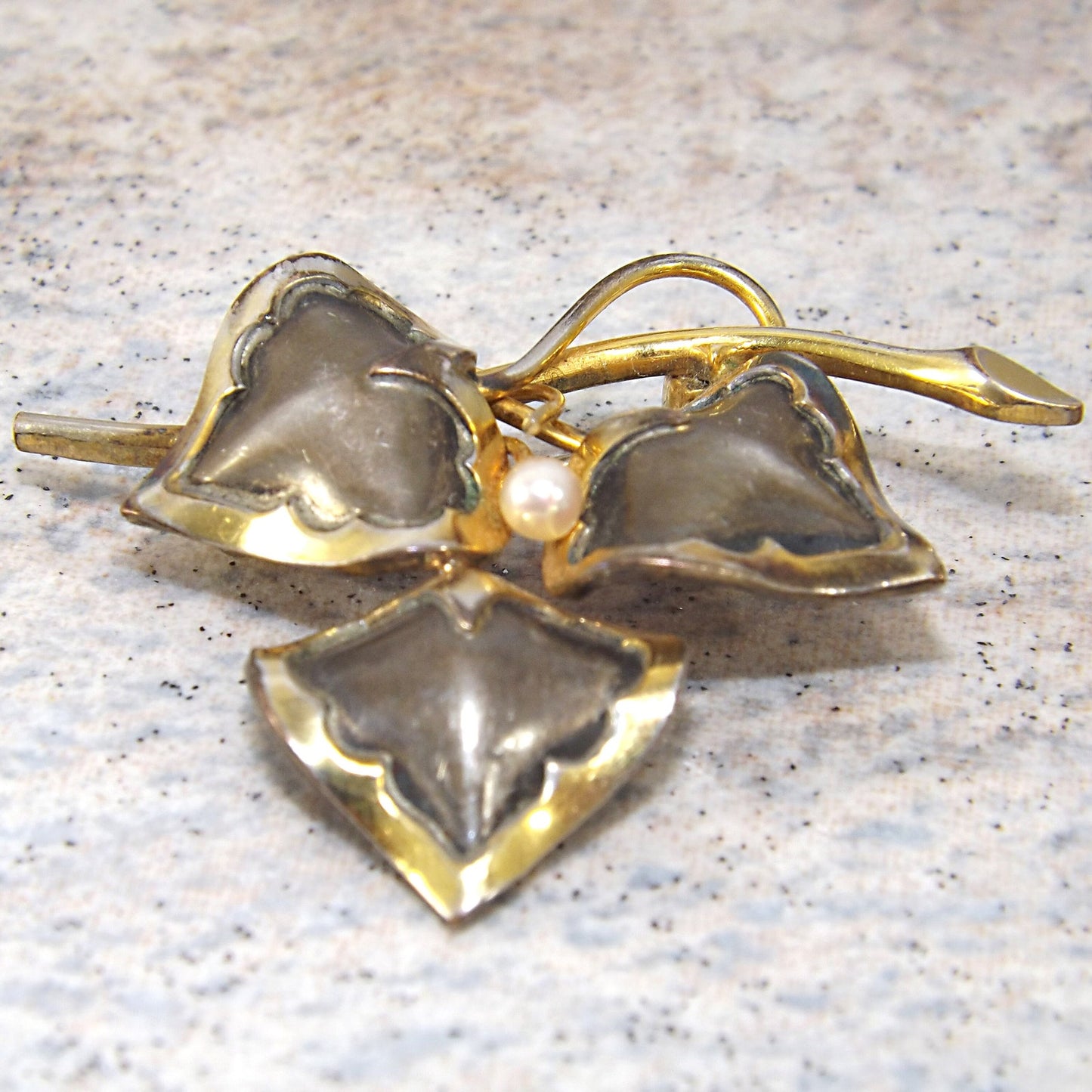 Vintage CREED Sterling Silver Floral Brooch with 12K GF & Pearl, Mid-Century