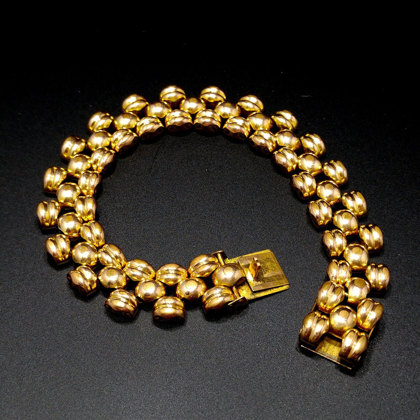 Switzerland Gold Bonded Link Bracelet, Plaque Orl, 2C Microns, 1960s Vintage Jewelry