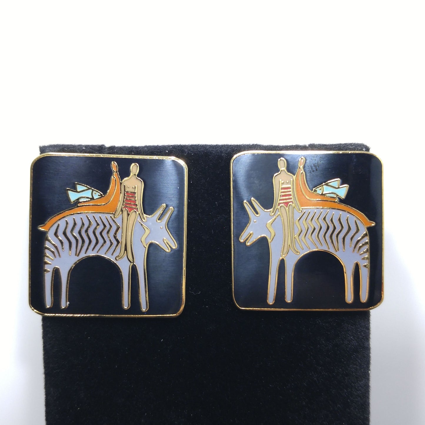 Laurel Burch "Fantasy Friends" Post Earrings, Gold Plated, 1980s Vintage Jewelry