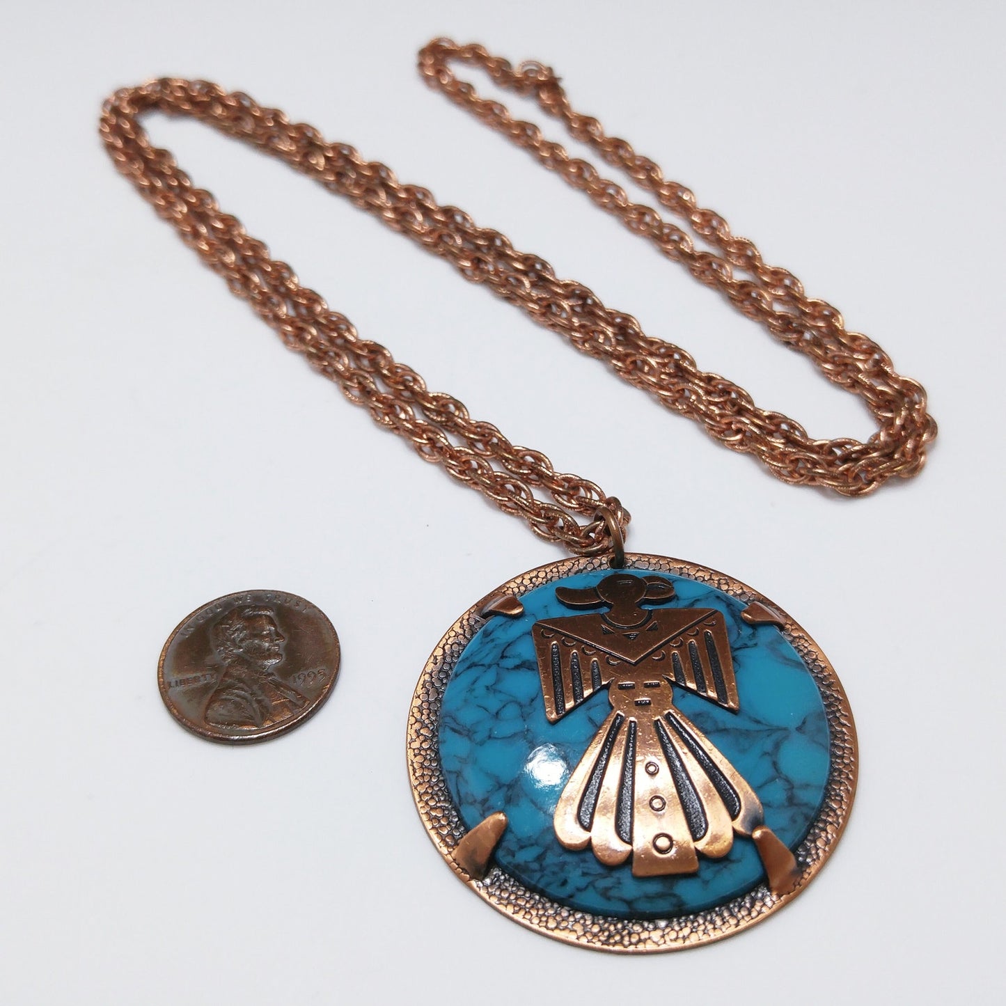 Copper by Bell Thunderbird Necklace, Faux Turquoise, 1970s Vintage Jewelry
