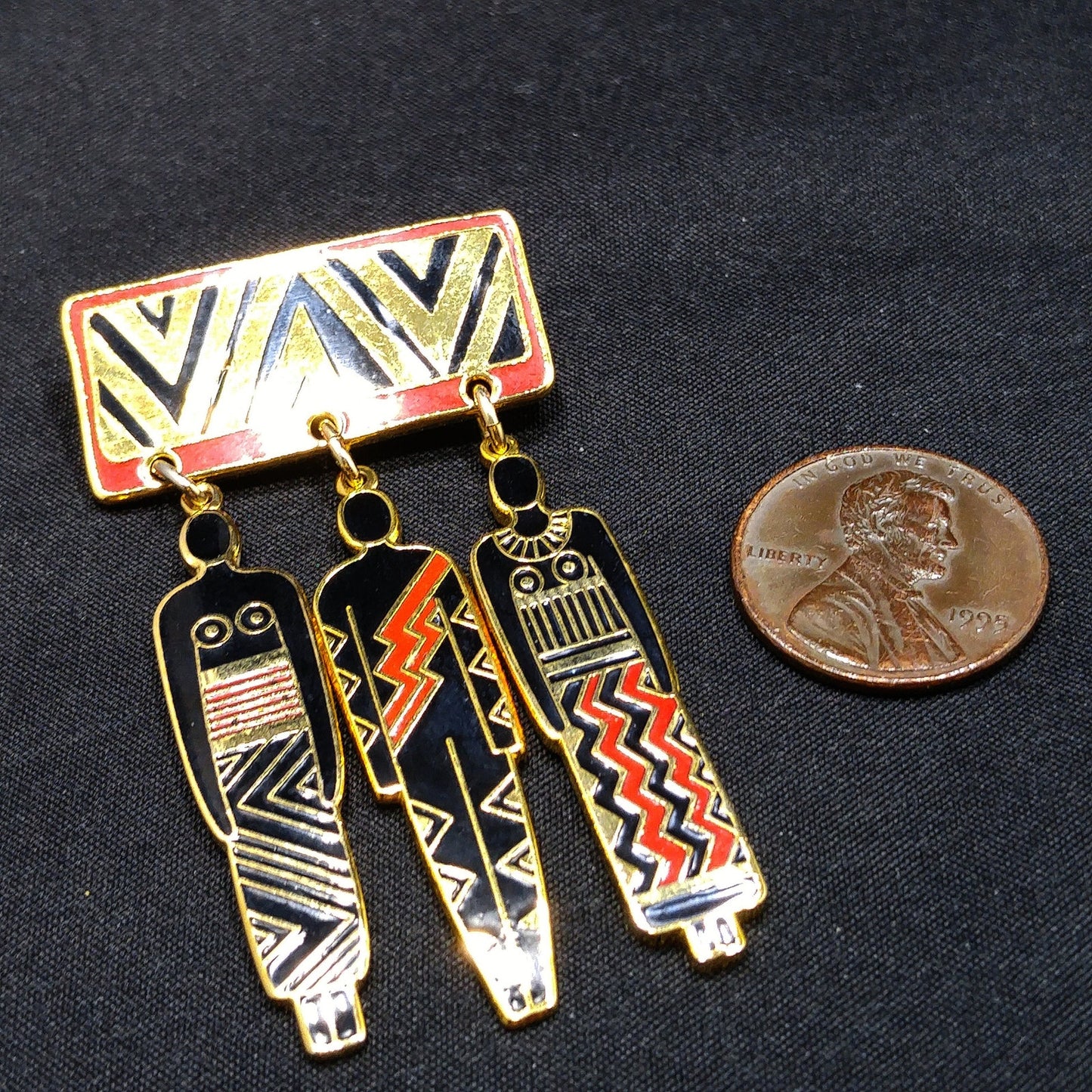 Laurel Burch "Tribal Spirit" Brooch, Dangles "Man Woman Ancestor", 1980s Vintage Jewelry