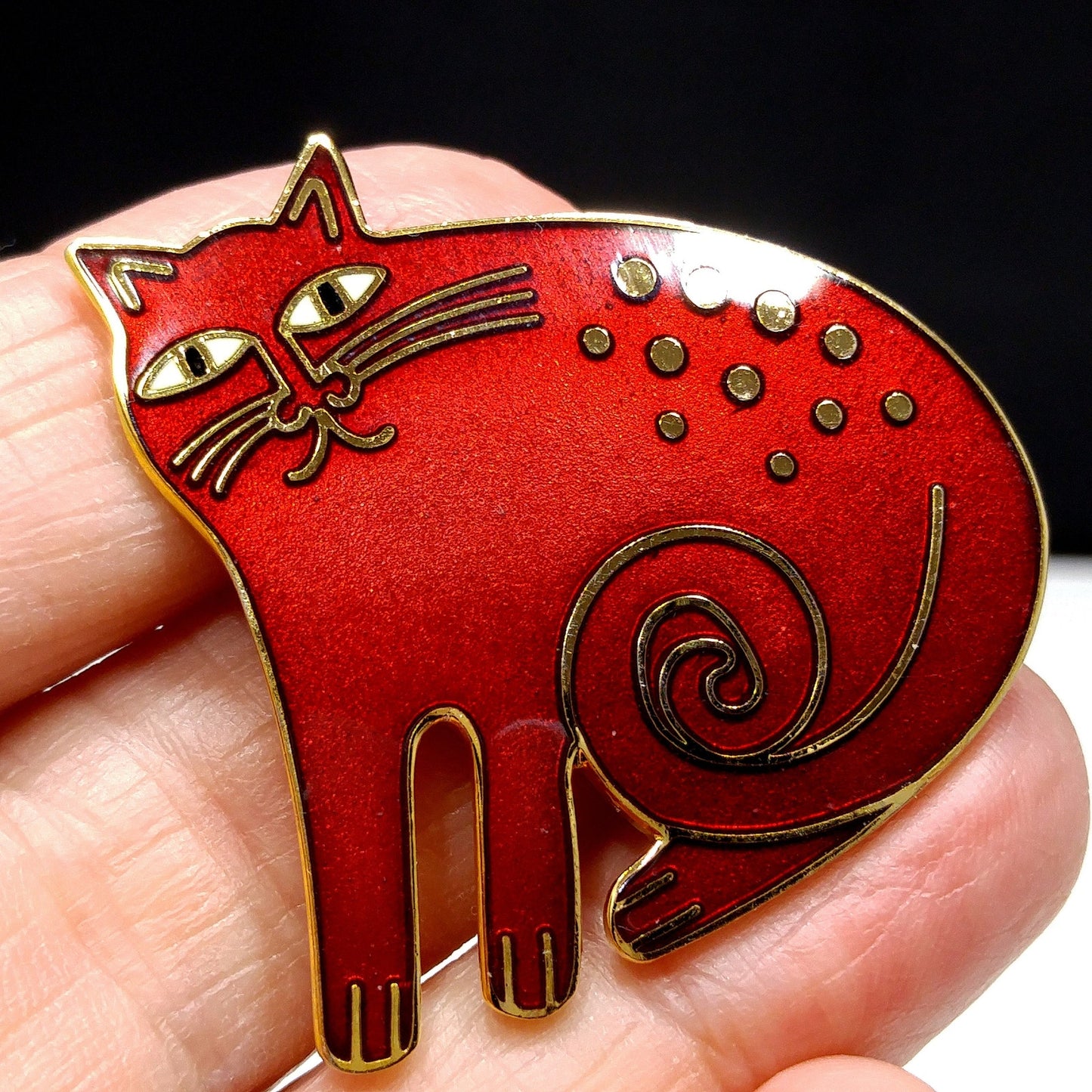 Laurel Burch "Keshire Cat" Brooch & Pendant, Cloisonné Gold Plated, 1980s Vintage Jewelry