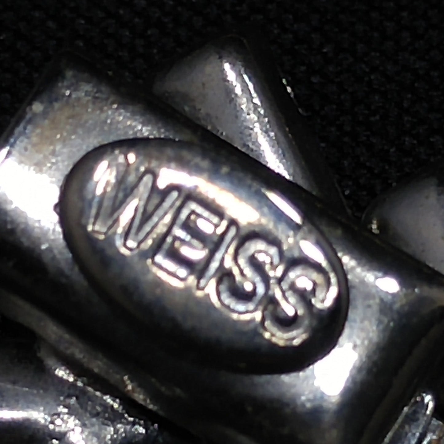 Weiss Clear Rhinestone Bracelet, Rhodium Plating, Safety Chain, 1940s Weiss