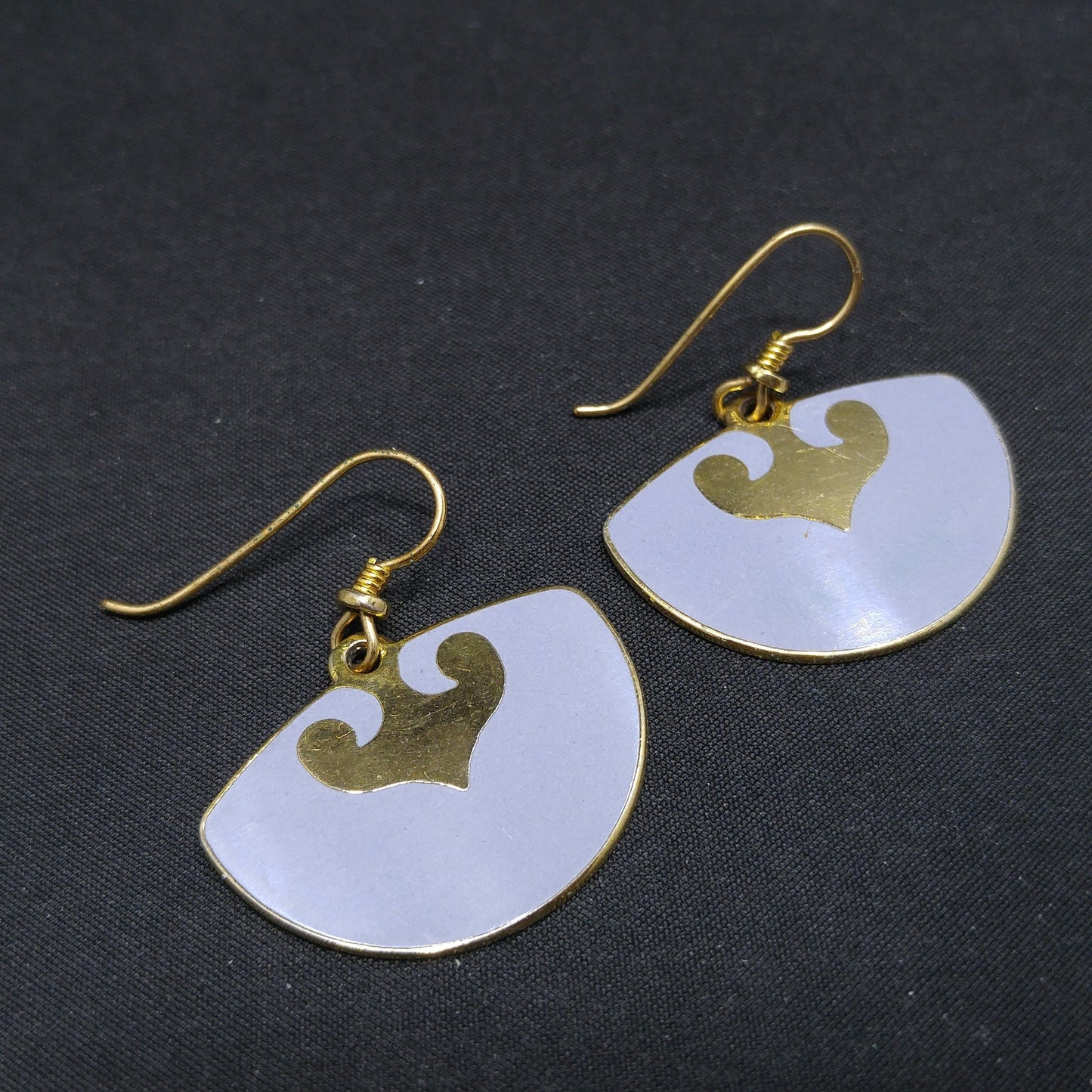 Vintage Laurel Burch Fan Earrings, Gold Plated, Lavender Enamel