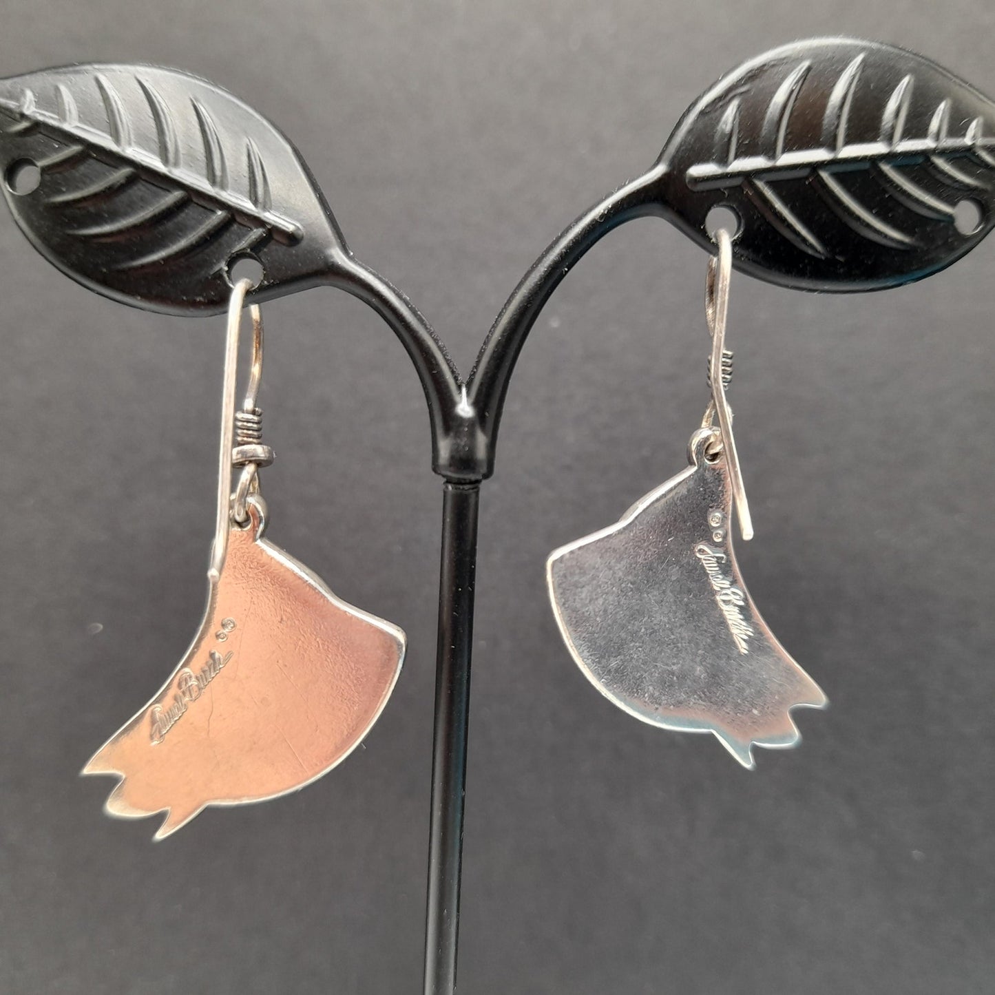 Vintage Laurel Burch Floral Drop Earrings, Rhodium Plated Flowers