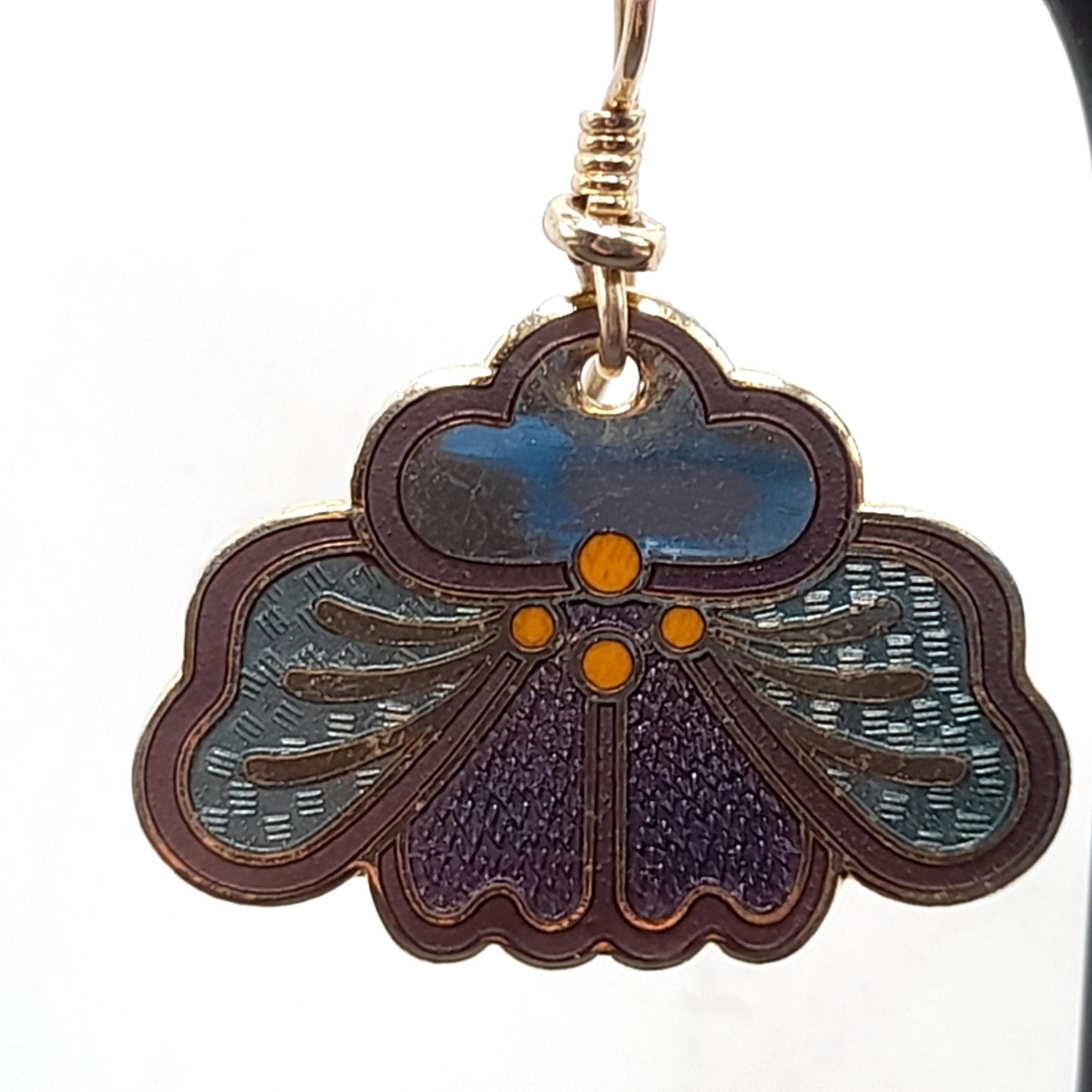 Vintage Laurel Burch Purple Orchid Earrings, Gold Plate & Enamel