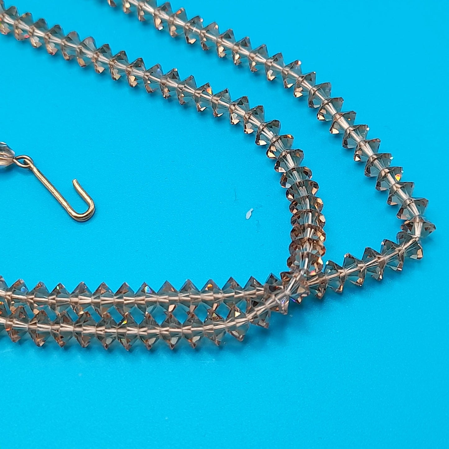 Light Topaz Crystal Necklace, Aurora Borealis, Rhinestone End Bars, 1960s Vintage Jewelry