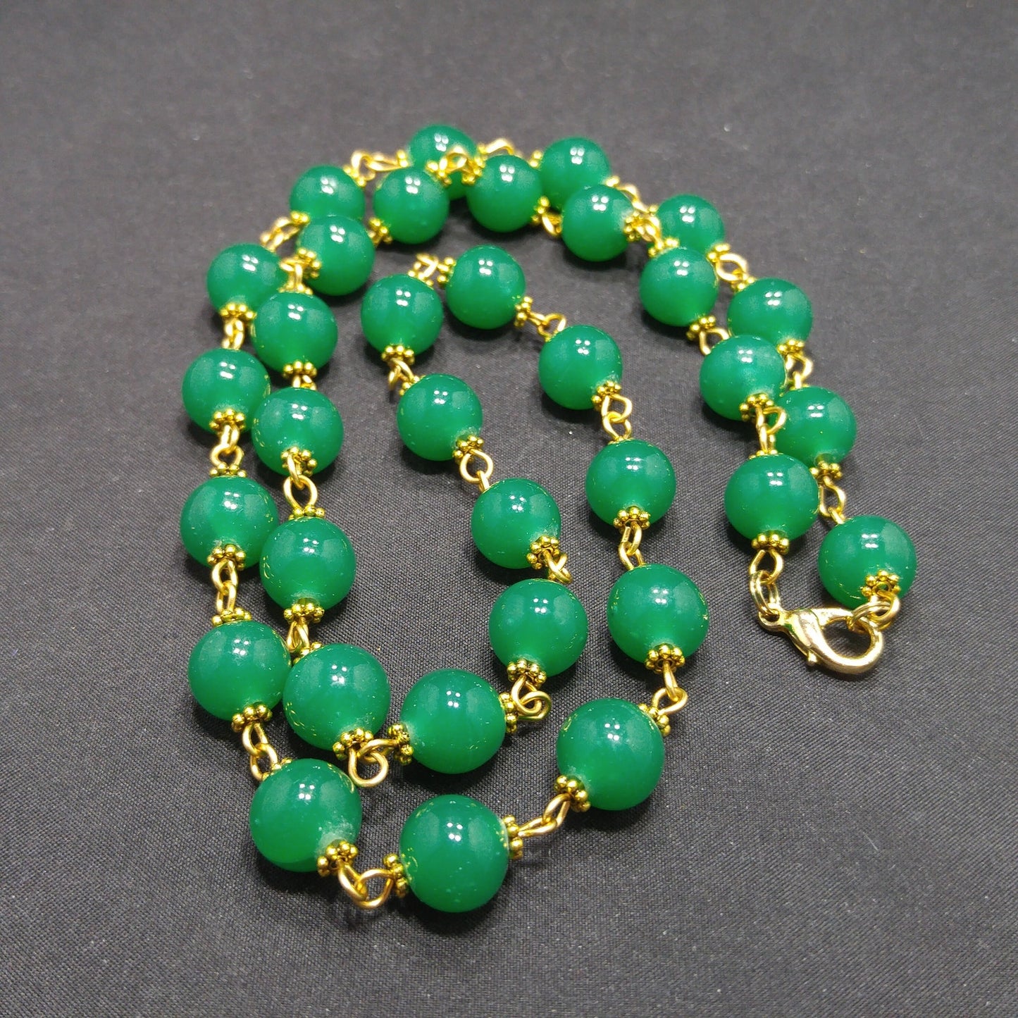 Vintage Japan Beads Hand Wire Wrapped Necklace, Gold Brass Wire, 1960s Vintage Beads