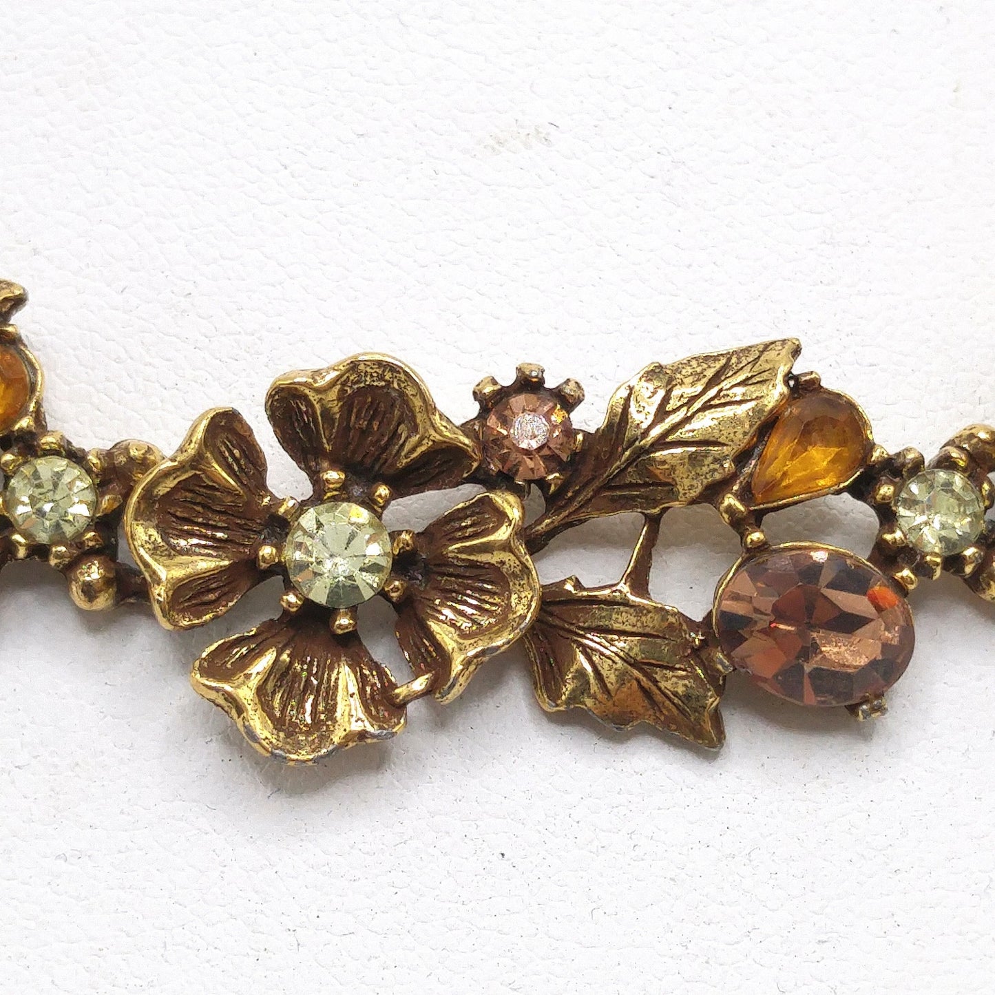 Topaz Rhinestone Floral Choker Necklace, Flower Links, 1960s Vintage Jewelry
