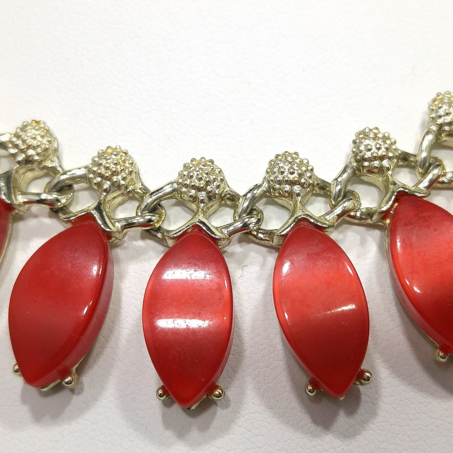 Pakula Red Moonglow Choker Necklace, Lucite Pendants, 1950s Vintage Jewelry