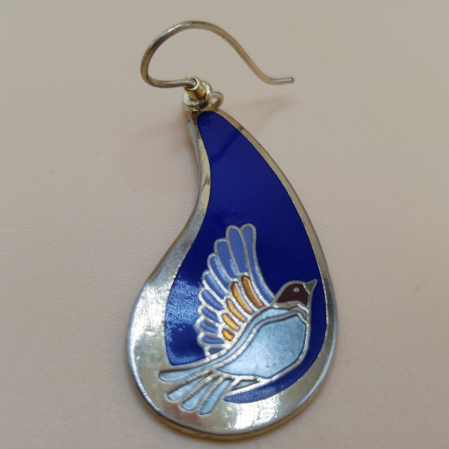 Vintage Laurel Burch Swallow Bird Blue Enamel Earrings, Gold Plated