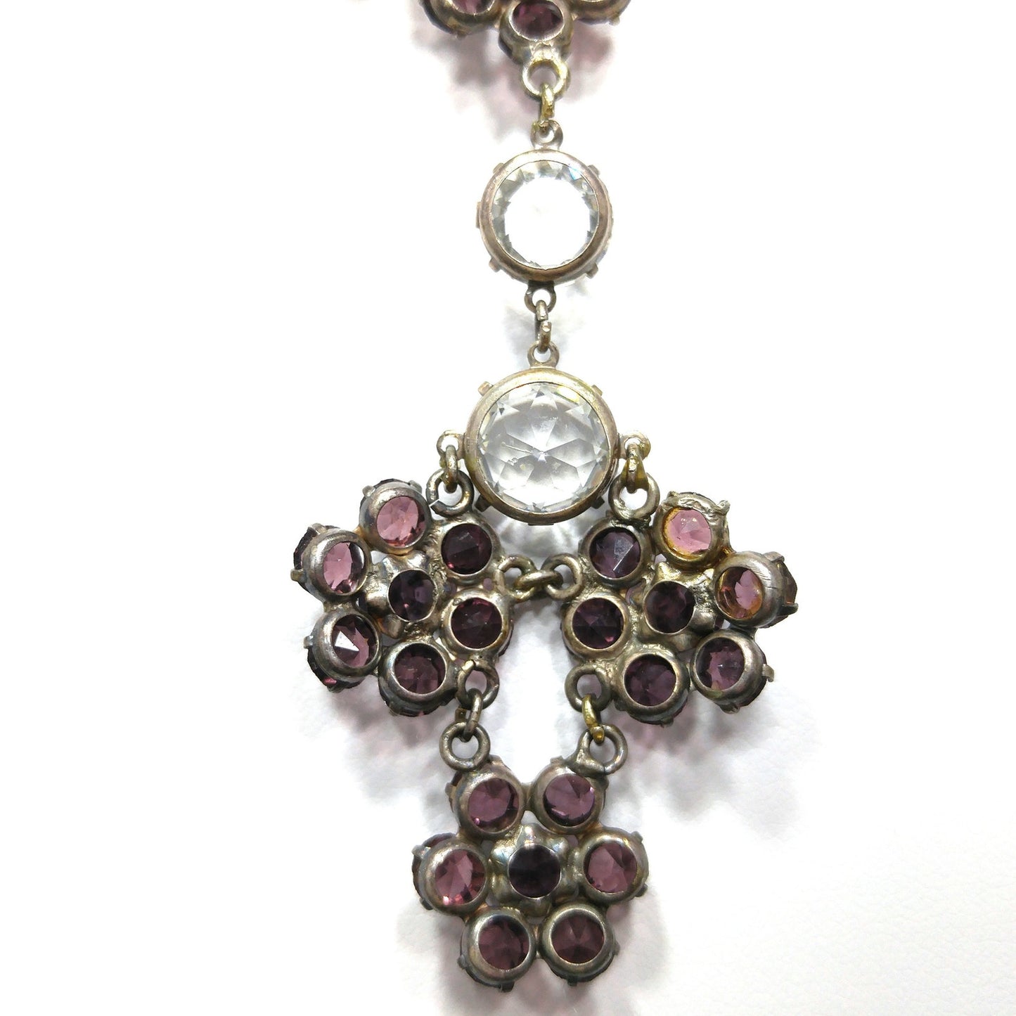 Vintage Sterling Art Deco Necklace, Open Back Czech Glass Stones, 1920s Vintage Jewelry