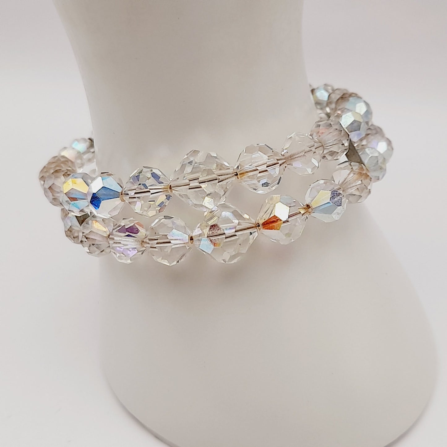 Vintage 1950s Clear Aurora Borealis Crystal Two Strand Bracelet – 6 3/4 Inches