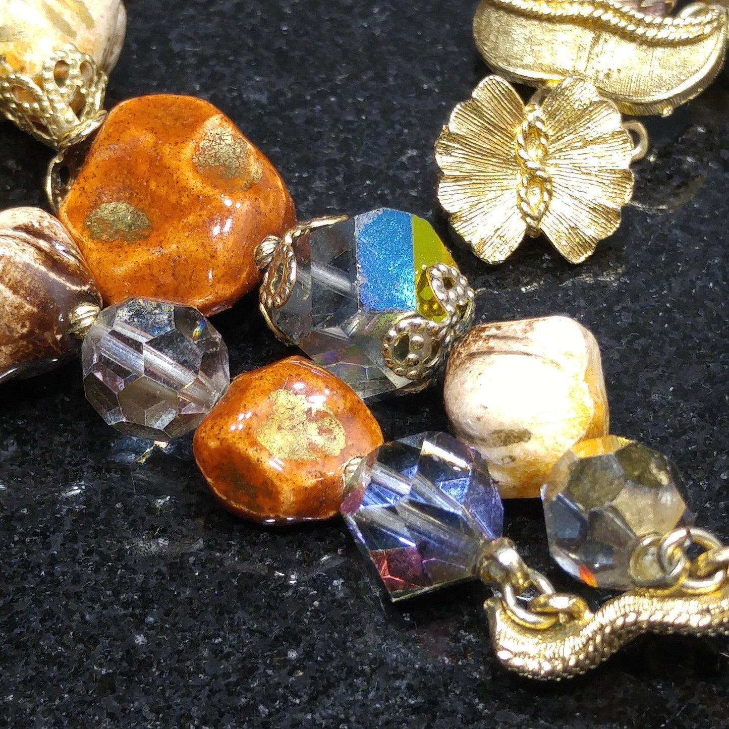 Vendome Two Strand Beaded Necklace, Crystals & Art Glass, 1950s Vintage Jewelry