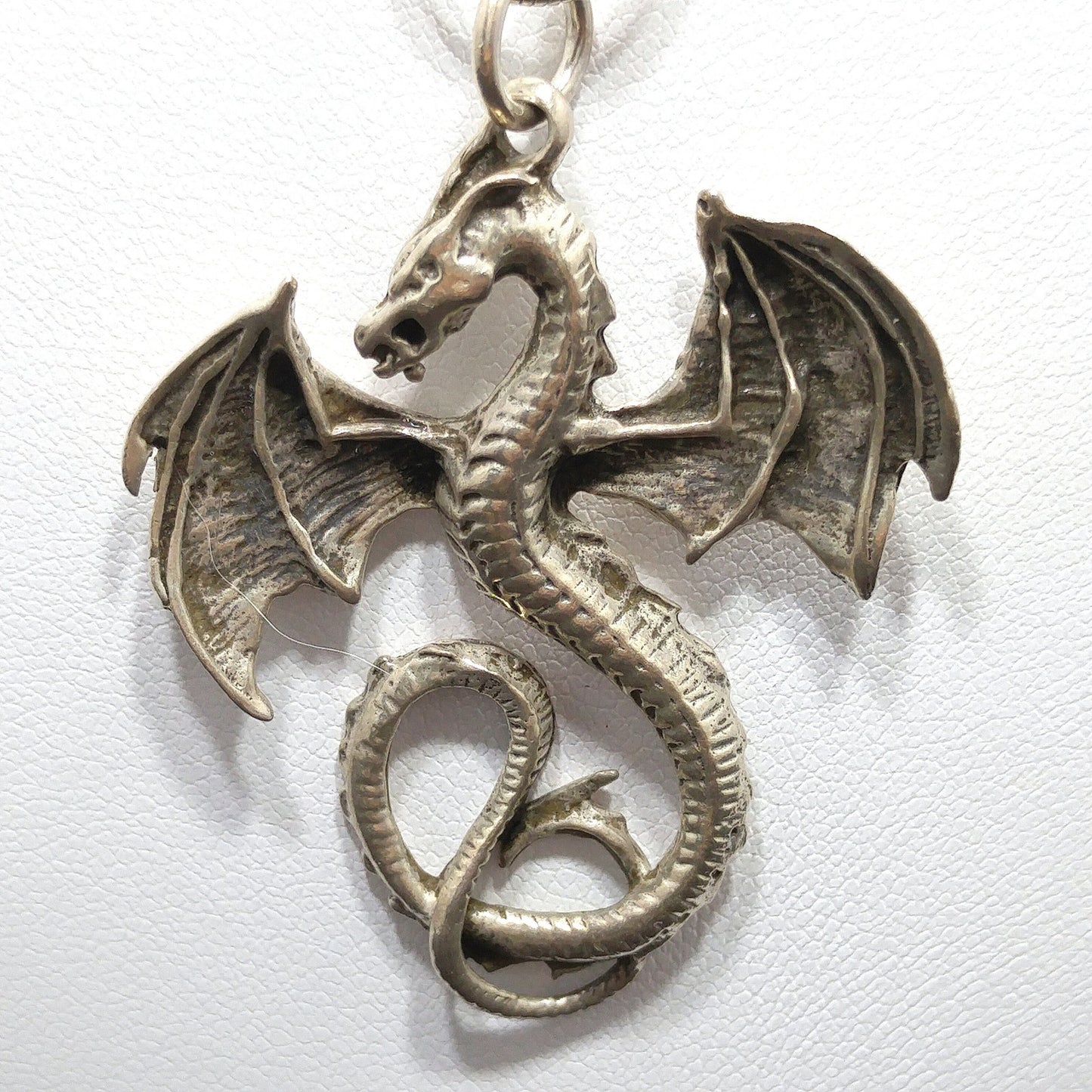 Silver Dragon Pendant Necklace, 925 Italy Snake Chain, 1970s Vintage Jewelry