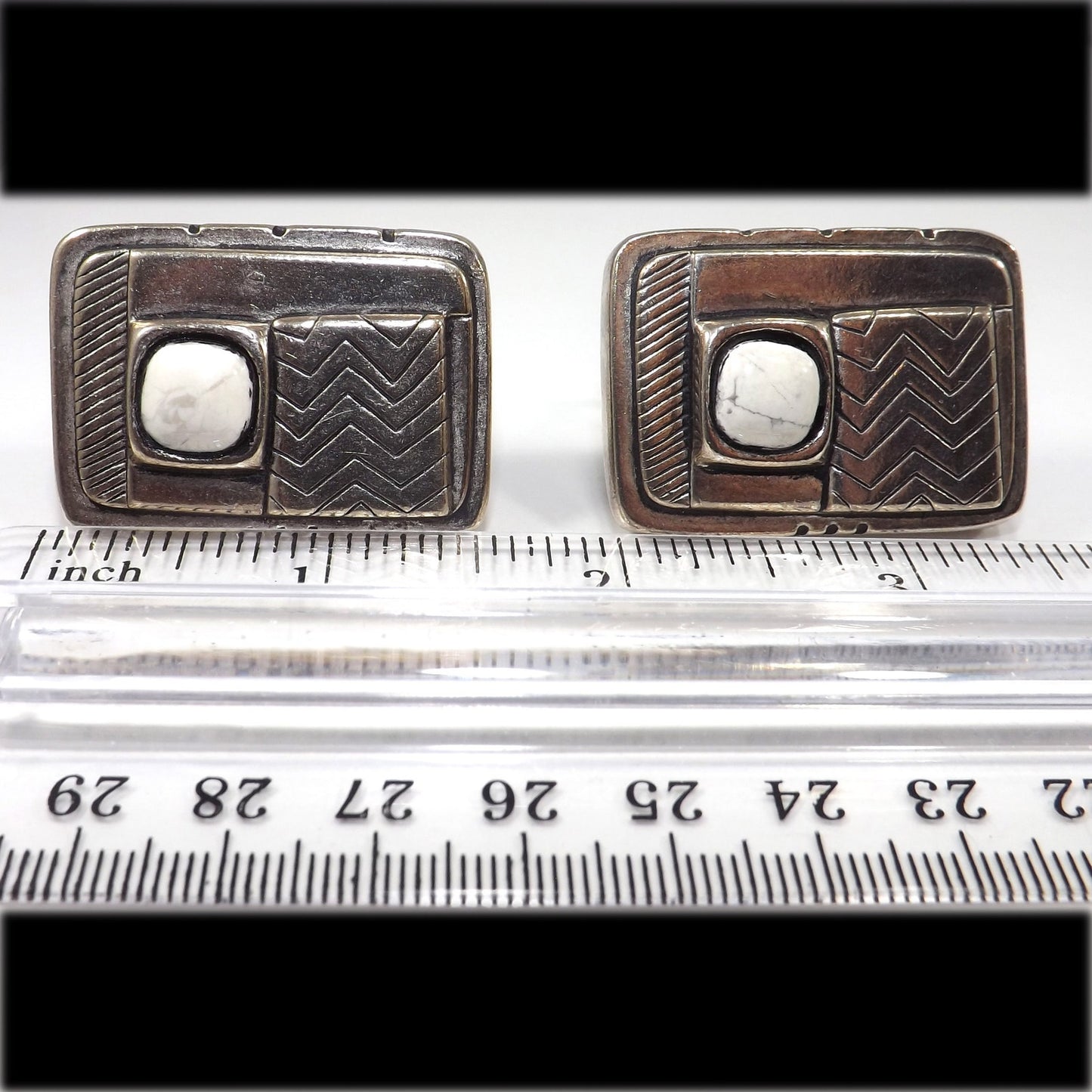 Laurel Burch Silver Clip Earrings White Magnesite Stone Vintage 1980s Rare