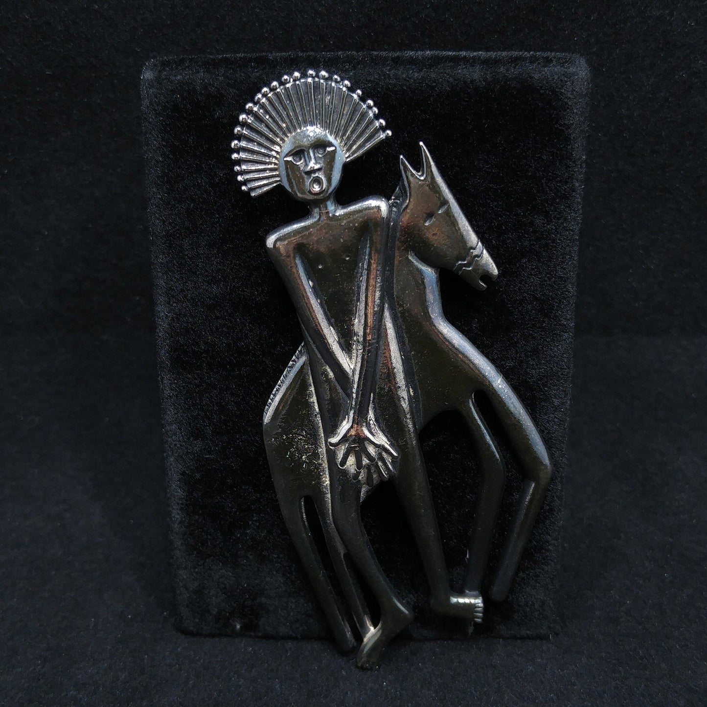 Laurel Burch Spirit Man and Horse Brooch & Pendant, Rhodium Plated, 1980s