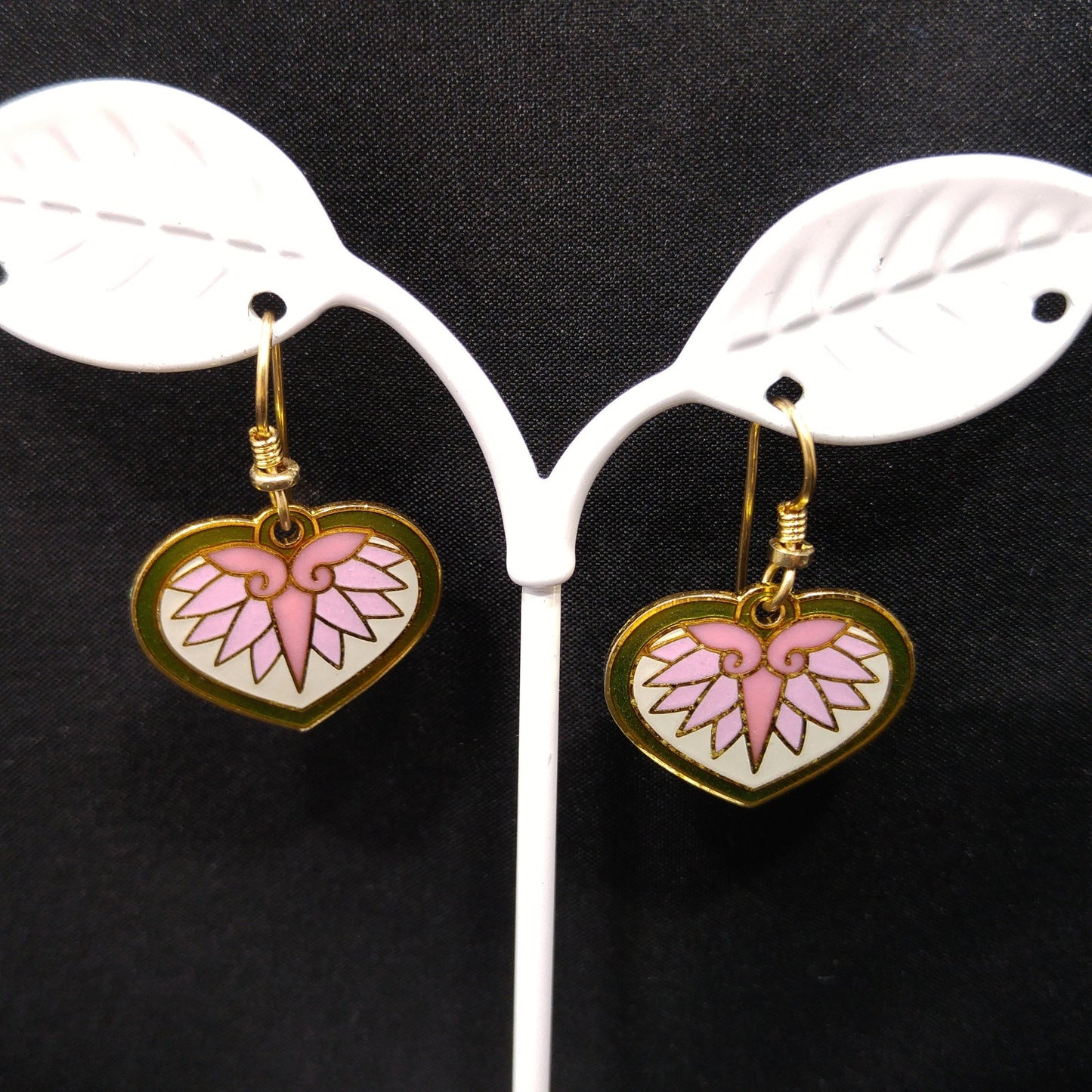 Vintage Laurel Burch Hollyhock Floral Earrings, Gold Plated, Pink Green White