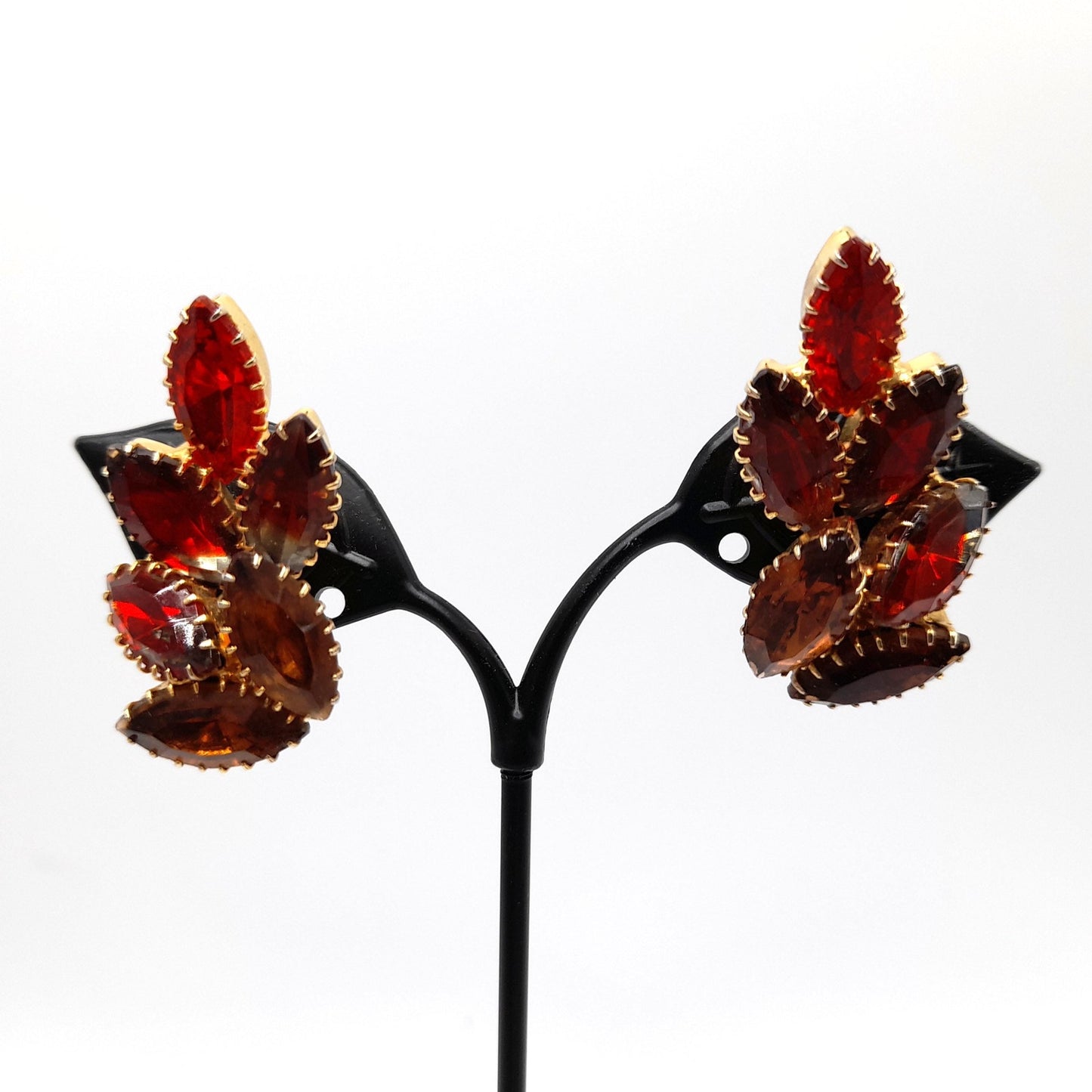 Vintage Orange Topaz Rhinestone Necklace Earrings Set, Gold Plated, 1960s