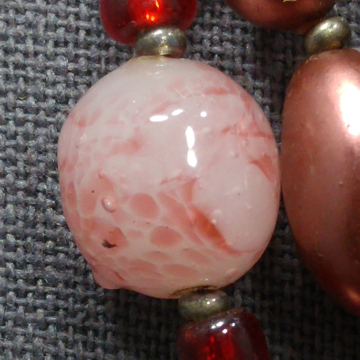 Vintage Art Glass Beaded Necklace, Three Strands, 1940s Vintage Jewelry