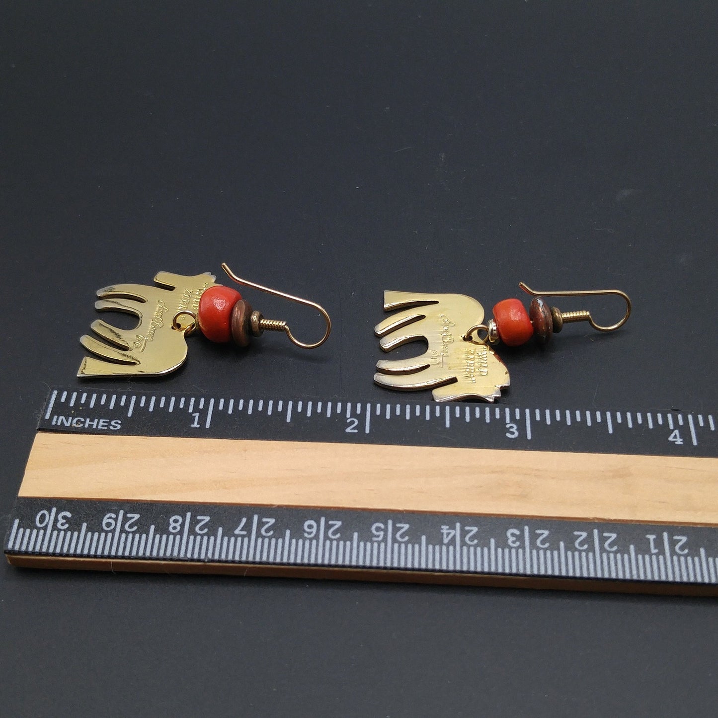 Laurel Burch "Wild Zebra" Earrings, Red Lavender Enamel, Gold Plated, 1980s Vintage Jewelry