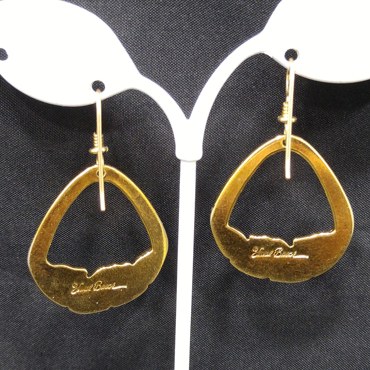 Vintage Laurel Burch Palm Leaf Dangle Earrings, Gold Plate