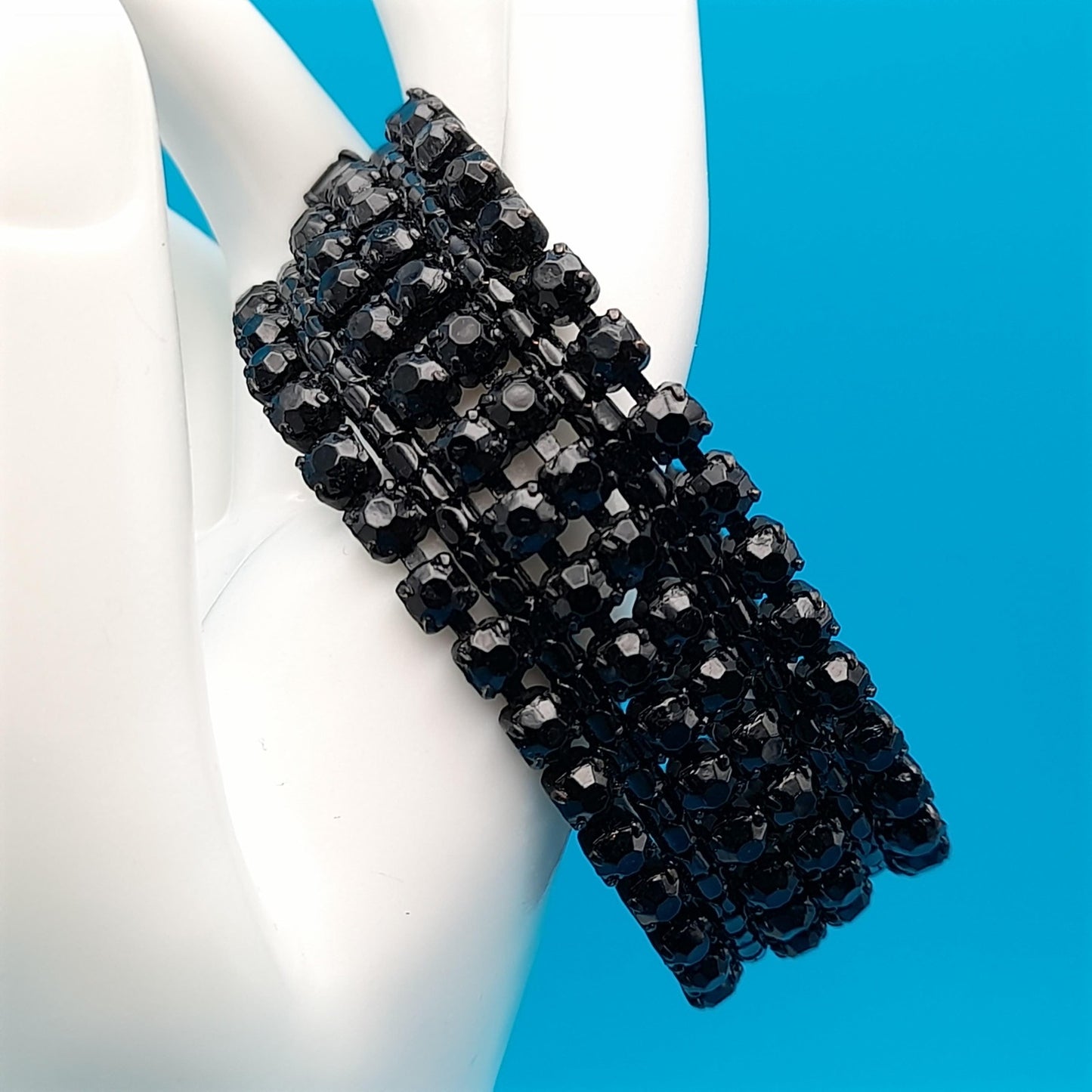 Vintage Weiss Black Rhinestone Bracelet, Japanned Finish, 1960s Jewelry