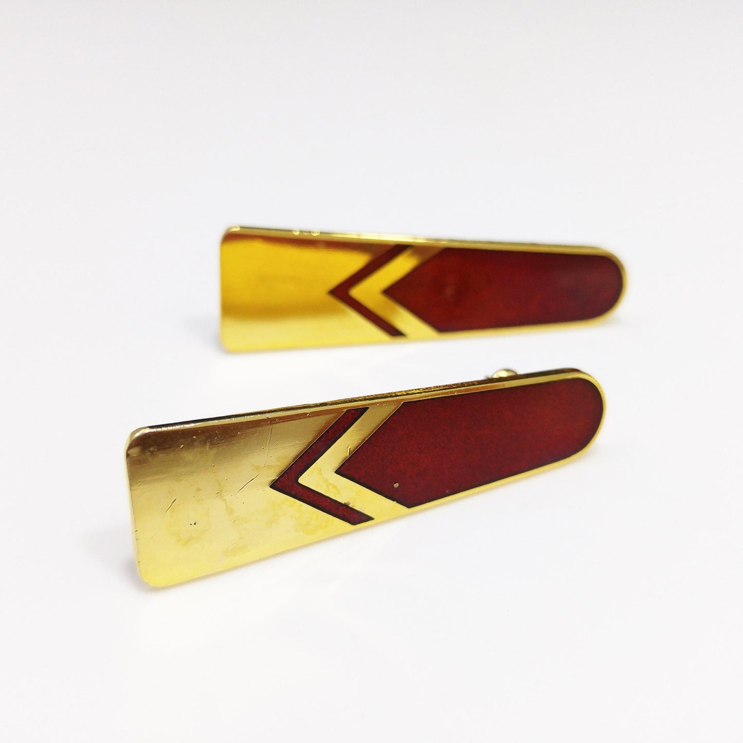 Vintage Laurel Burch Gold Red Chevron Post Earrings, 1980s, Gold Plated