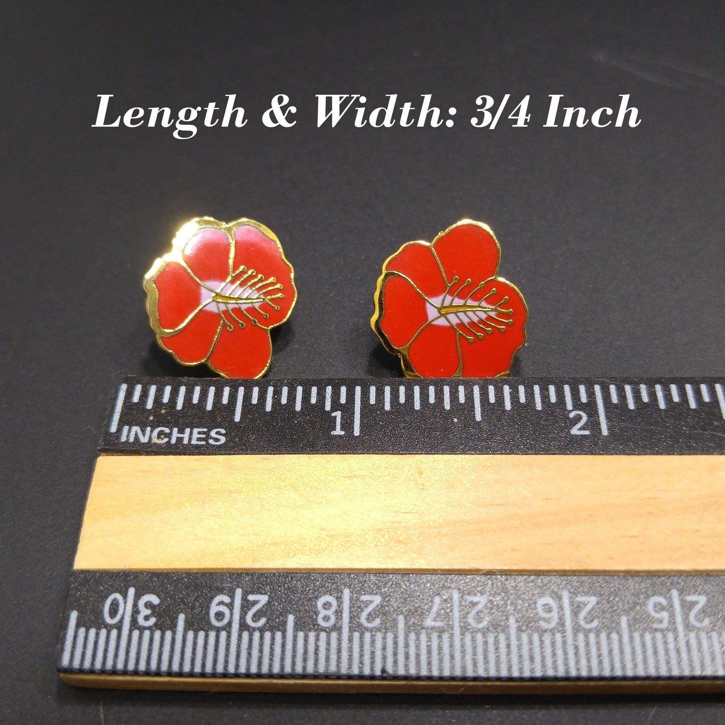 Vintage Laurel Burch Red Hibiscus Clip Earrings, Gold Plated