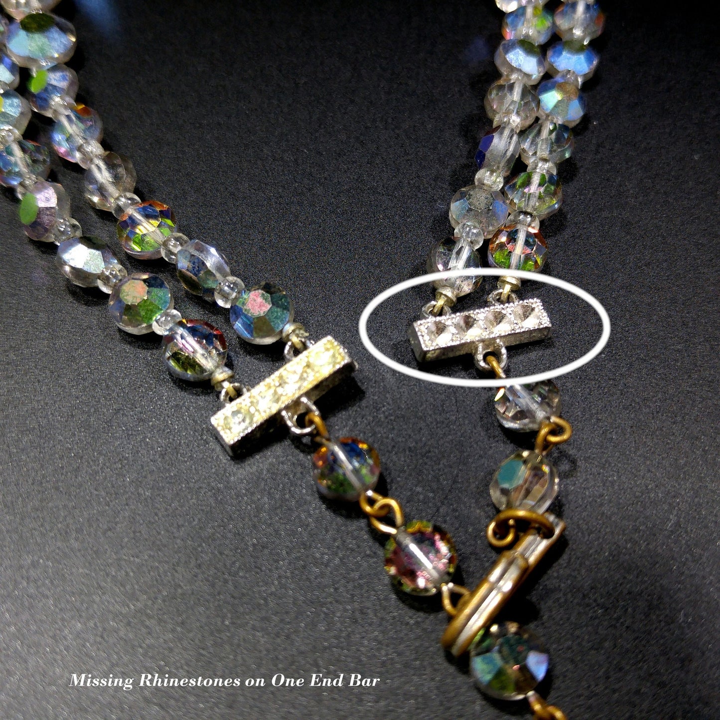 Rare Aurora Borealis Aspirin Bead Necklace, 2 Strands, Swarovski Crystal Beads, 1950s Vintage Jewelry