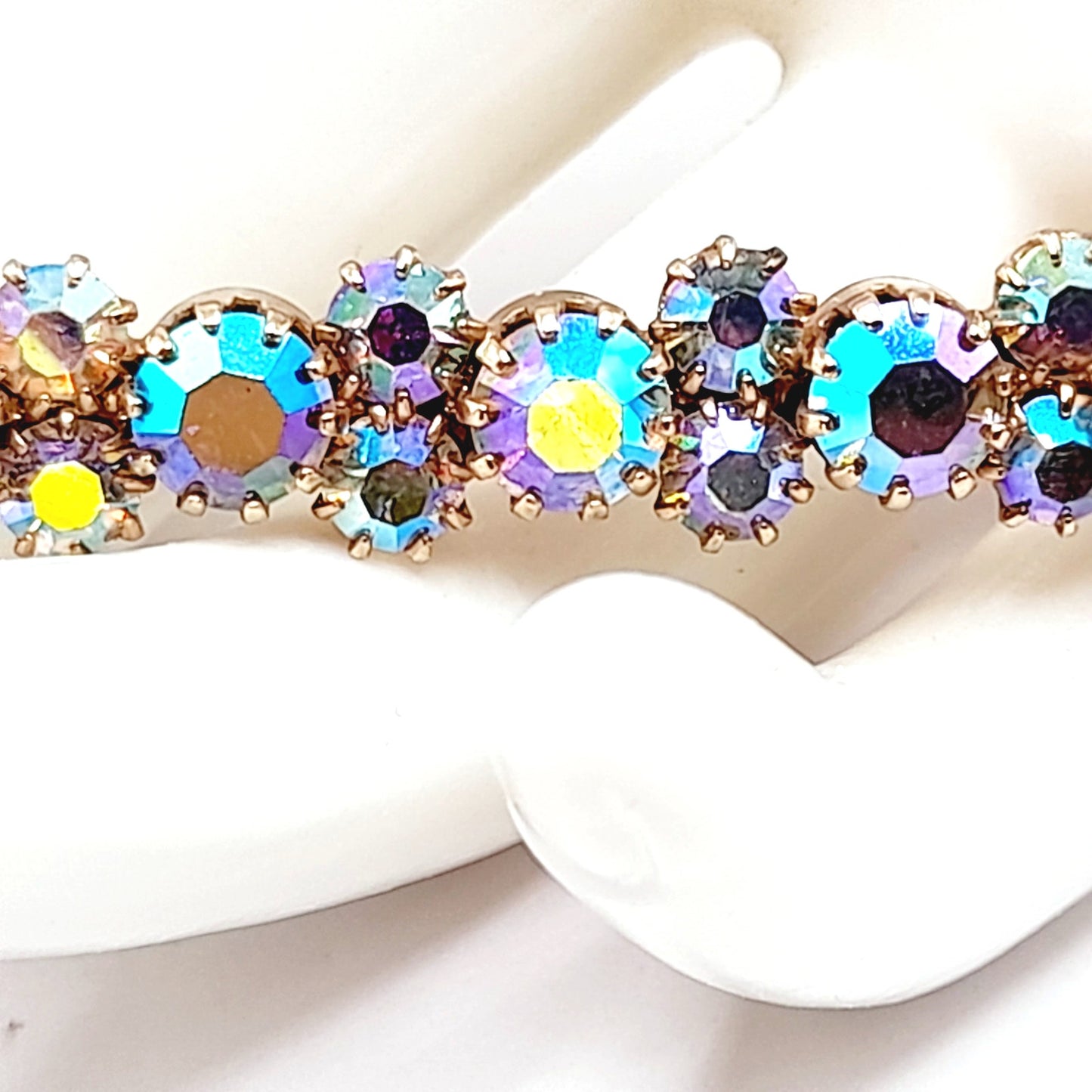 Vintage Aurora Borealis Rhinestone Bar Pin, Gold Plated Backing, Prong Set, 3 1/2 Inch