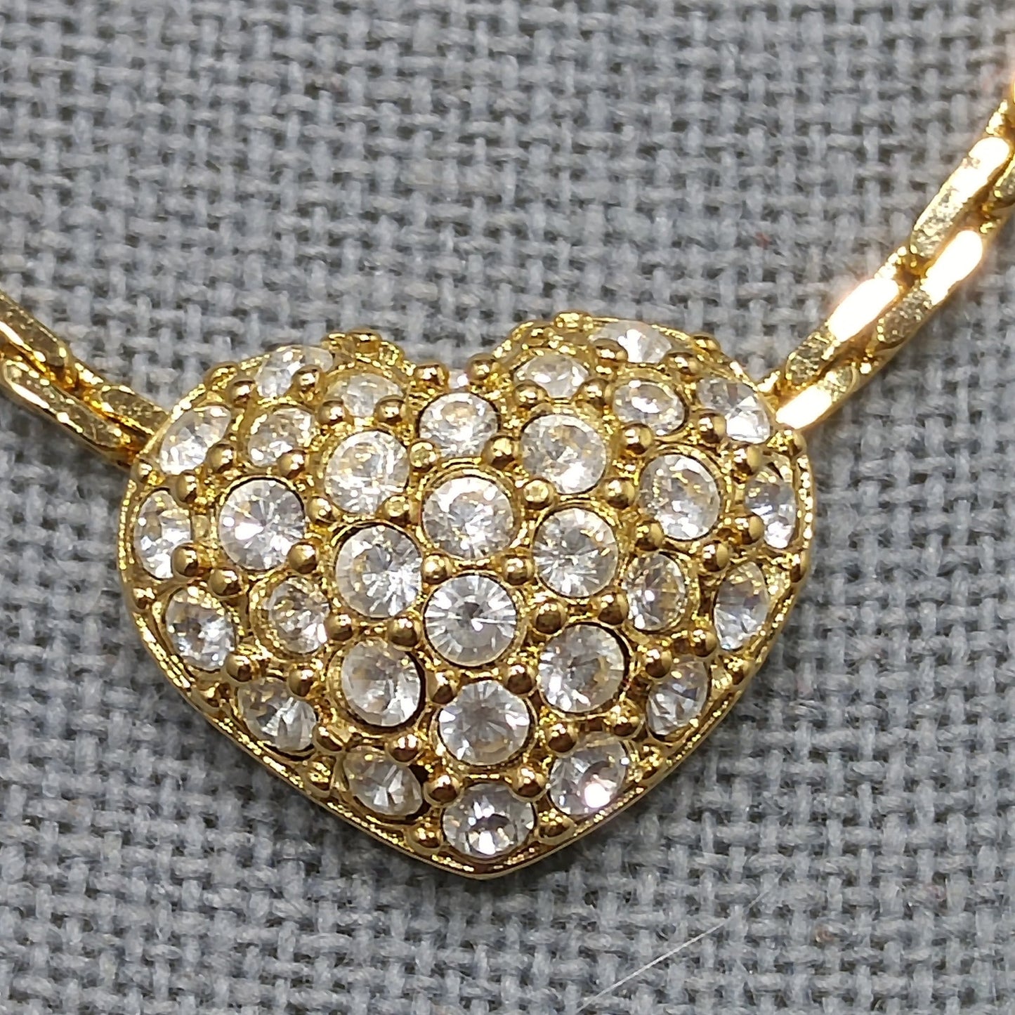 Swarovski Swan Logo Heart Necklace, Pavé Rhinestones, Gold Plated, 1990s Vintage