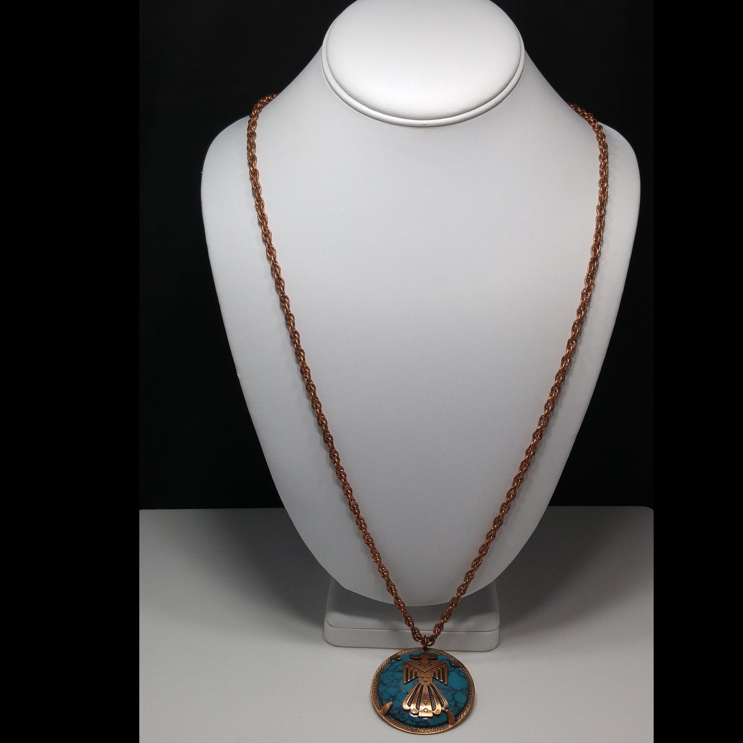 Copper by Bell Thunderbird Necklace, Faux Turquoise, 1970s Vintage Jewelry