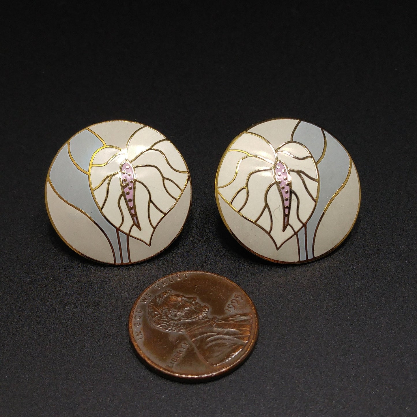 Laurel Burch Antherium Floral Post Earrings, Gold Plated, 1980s Vintage Jewelry
