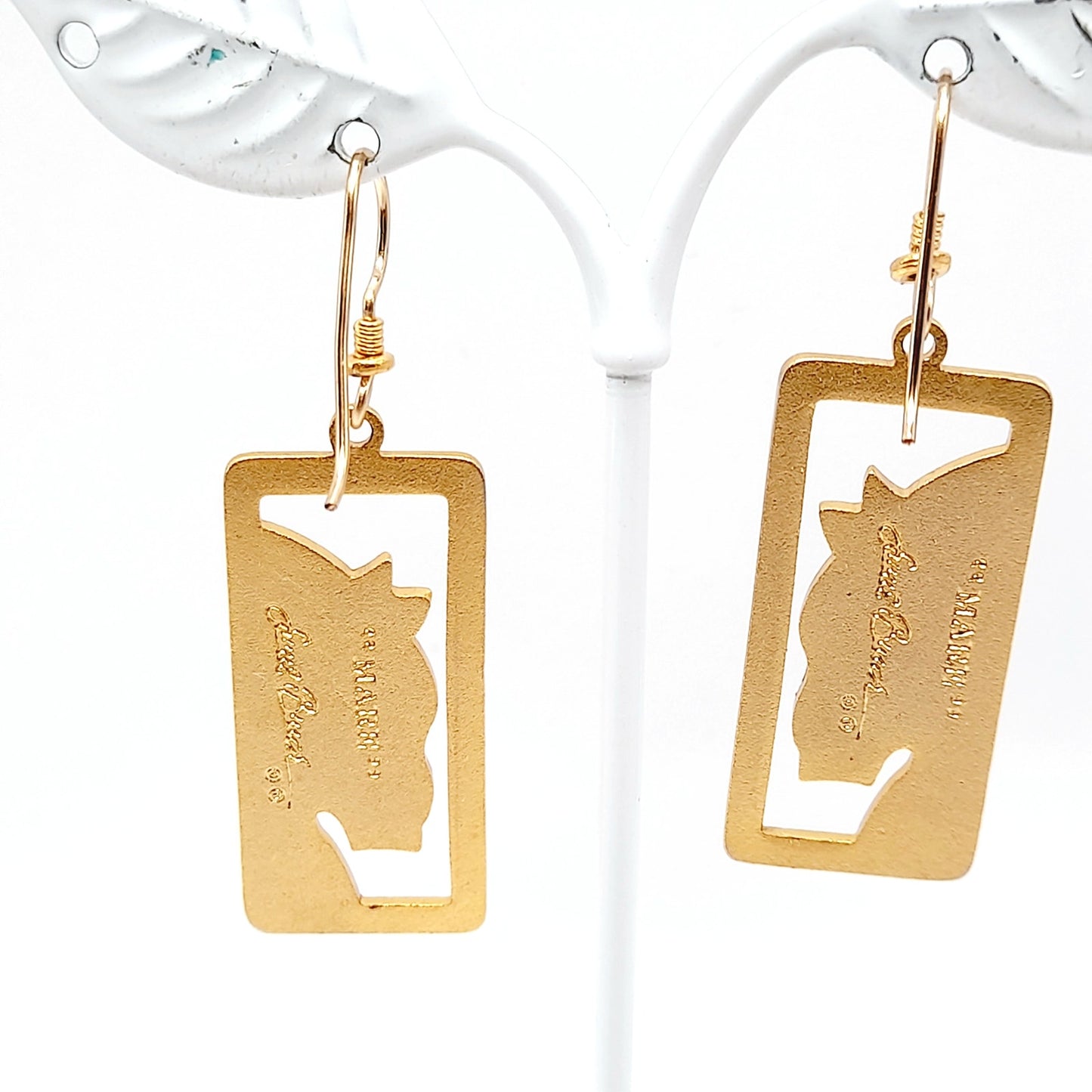 Vintage Laurel Burch Mare Horse Earrings, Gold Plated Dangles, 2 1/8 Inches
