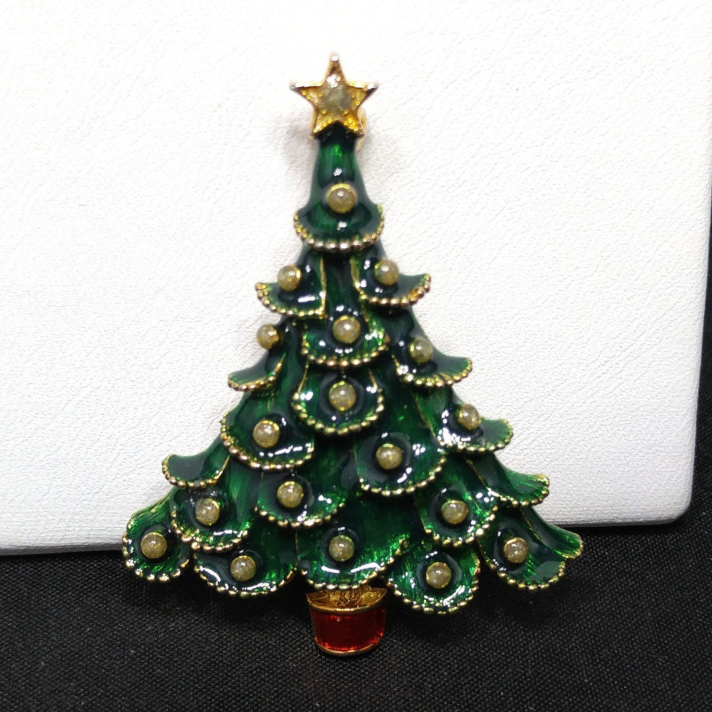 Eisenberg Ice Christmas Tree Brooch Green Enamel Red Trunk Vintage 1970s