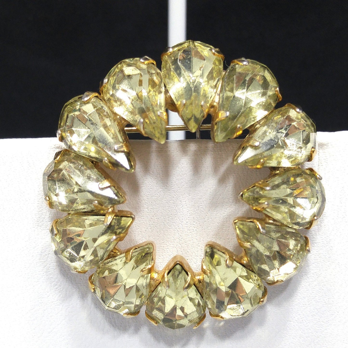 Jonquil Teardrop Rhinestone Brooch & Earrings, Gold Plated, 1950s Vintage Jewelry