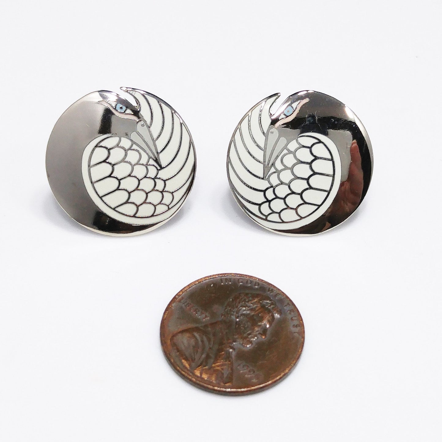 Laurel Burch "Mynah Bird" Post Earrings, Gold Plated, Silver Tone Cloisonne