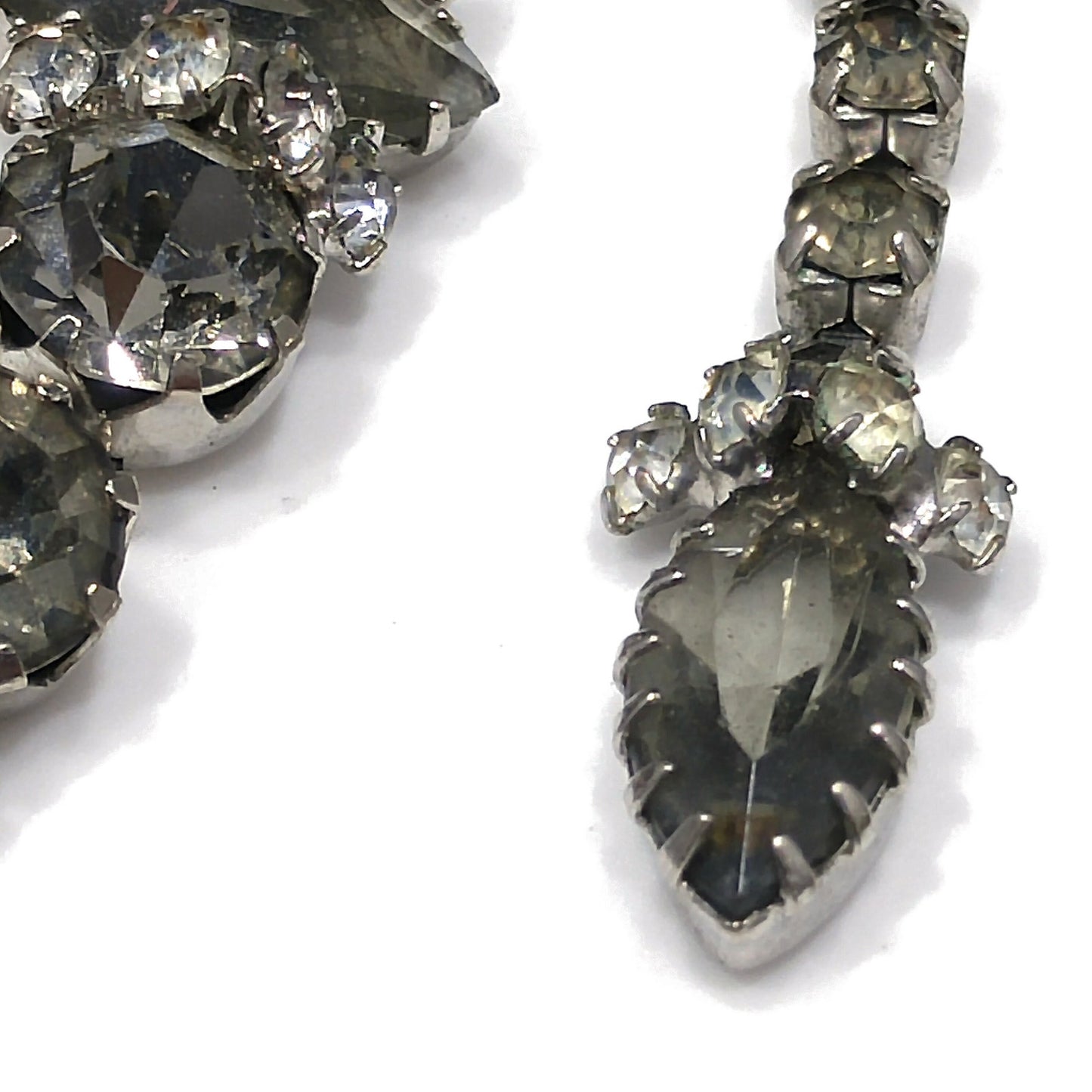 Black Diamond & Clear Rhinestone Jewelry Set, Necklace Bracelet Clip Earrings, 1950s Vintage Jewelry