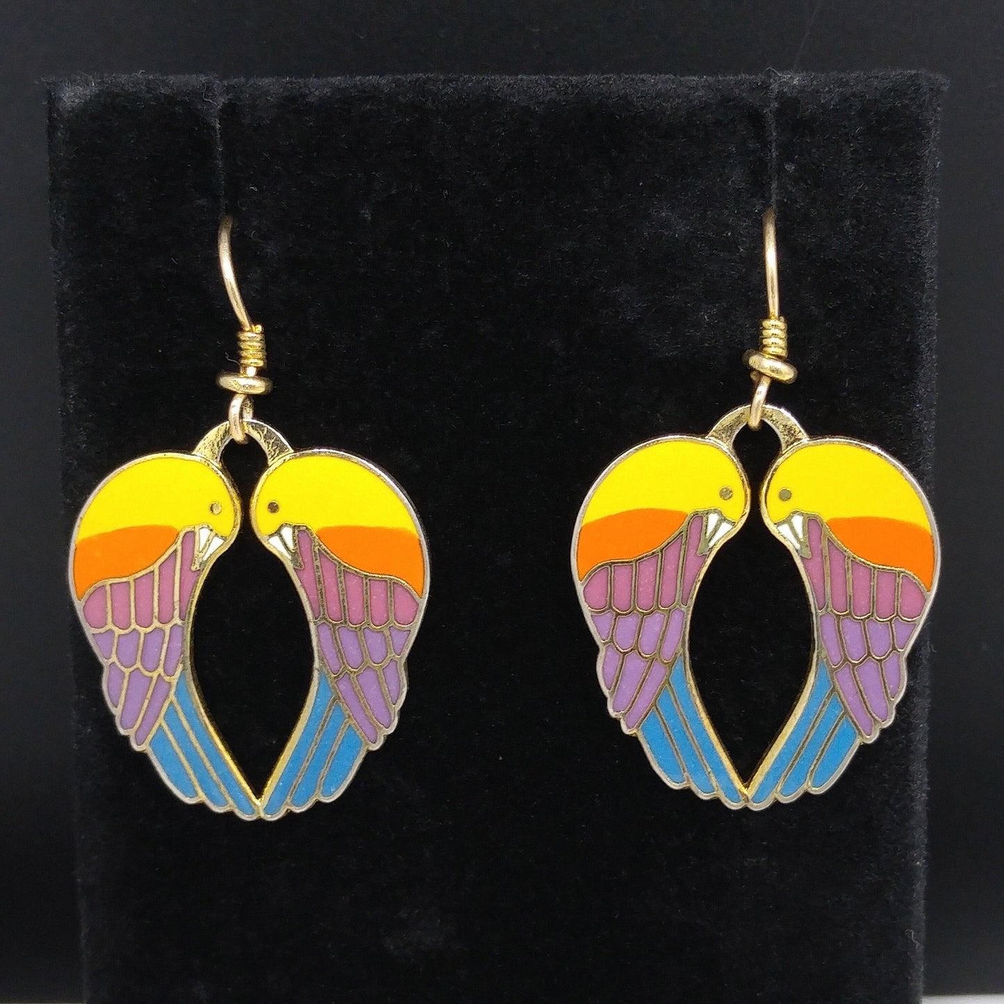 Vintage Laurel Burch "Song Sparrows" Earrings, Gold Plated, 1980s