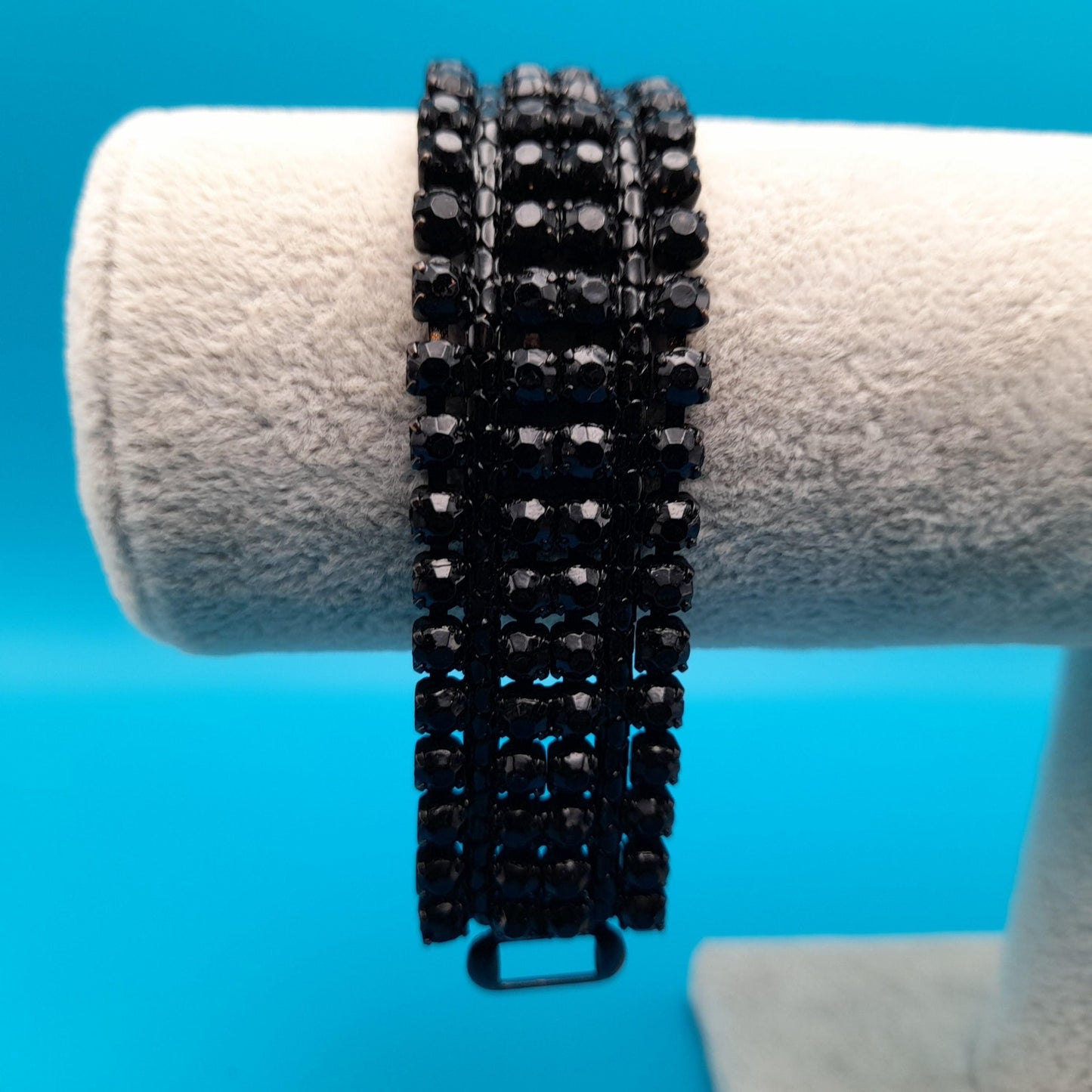 Vintage Weiss Black Rhinestone Bracelet, Japanned Finish, 1960s Jewelry
