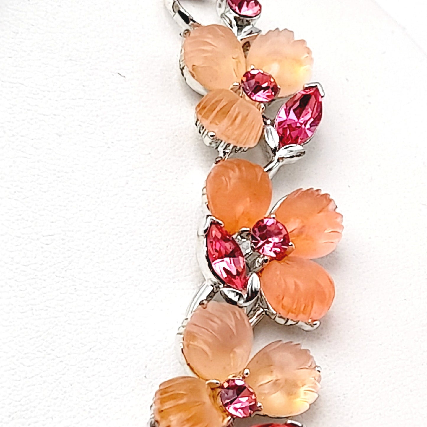 Vintage Lisner Pink Rhinestone Lucite Floral Choker
