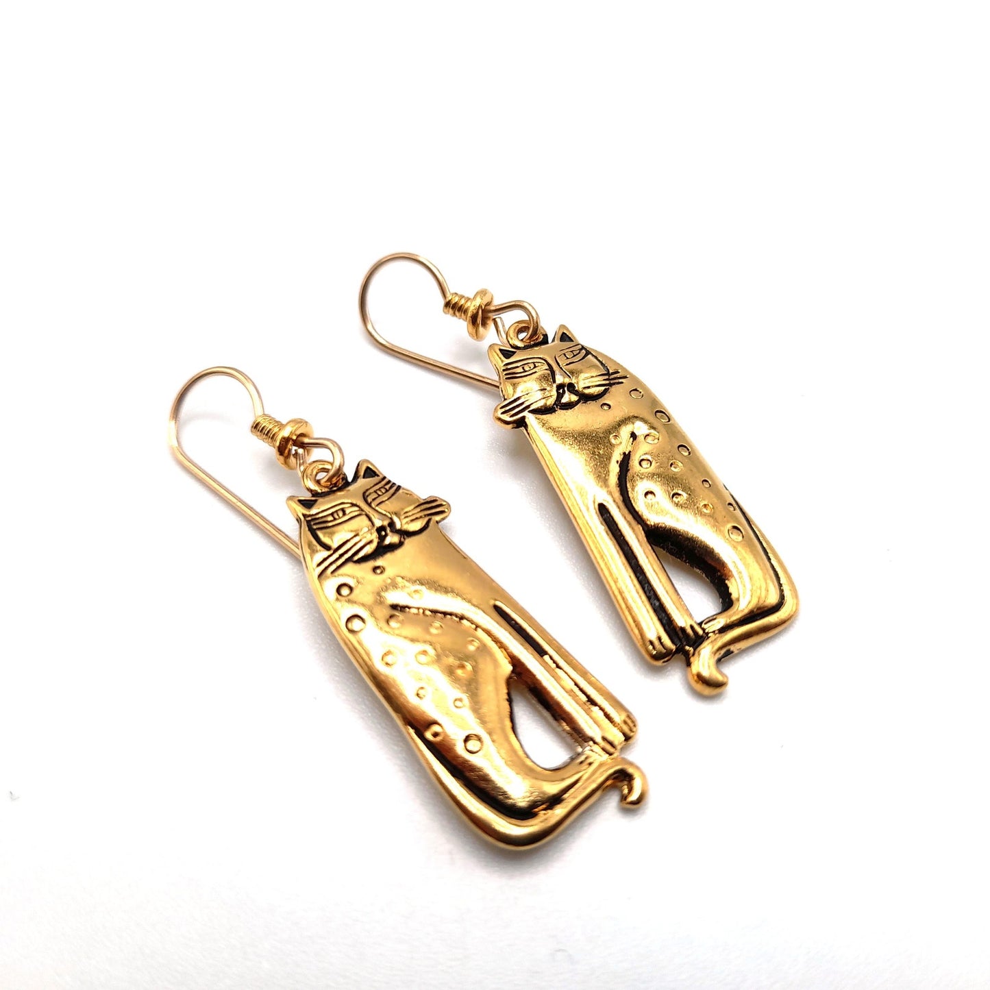 Vintage Laurel Burch Siamese Cat Earrings, Gold Plated