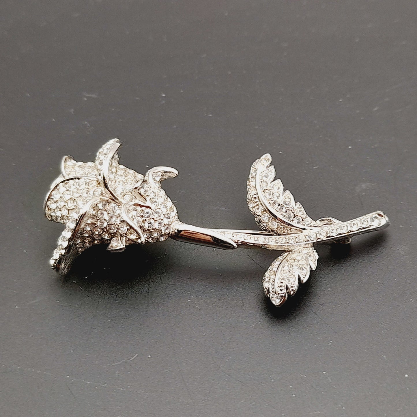 Vintage Nolan Miller Anniversary Rose Pave Crystal Rhinestone Pin Brooch