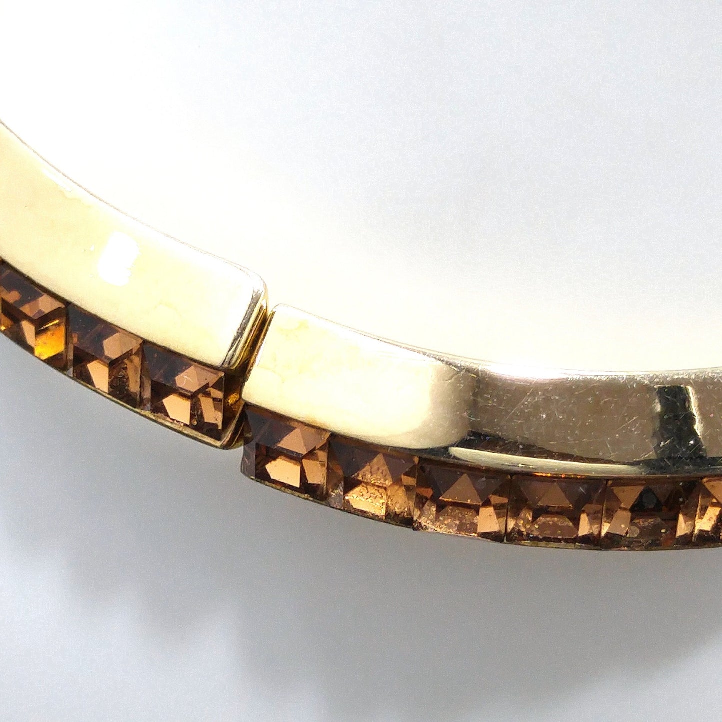Whiting & Davis Topaz Square Rhinestone Hinged Bracelet, Bezel Set, 1960s Vintage Jewelry