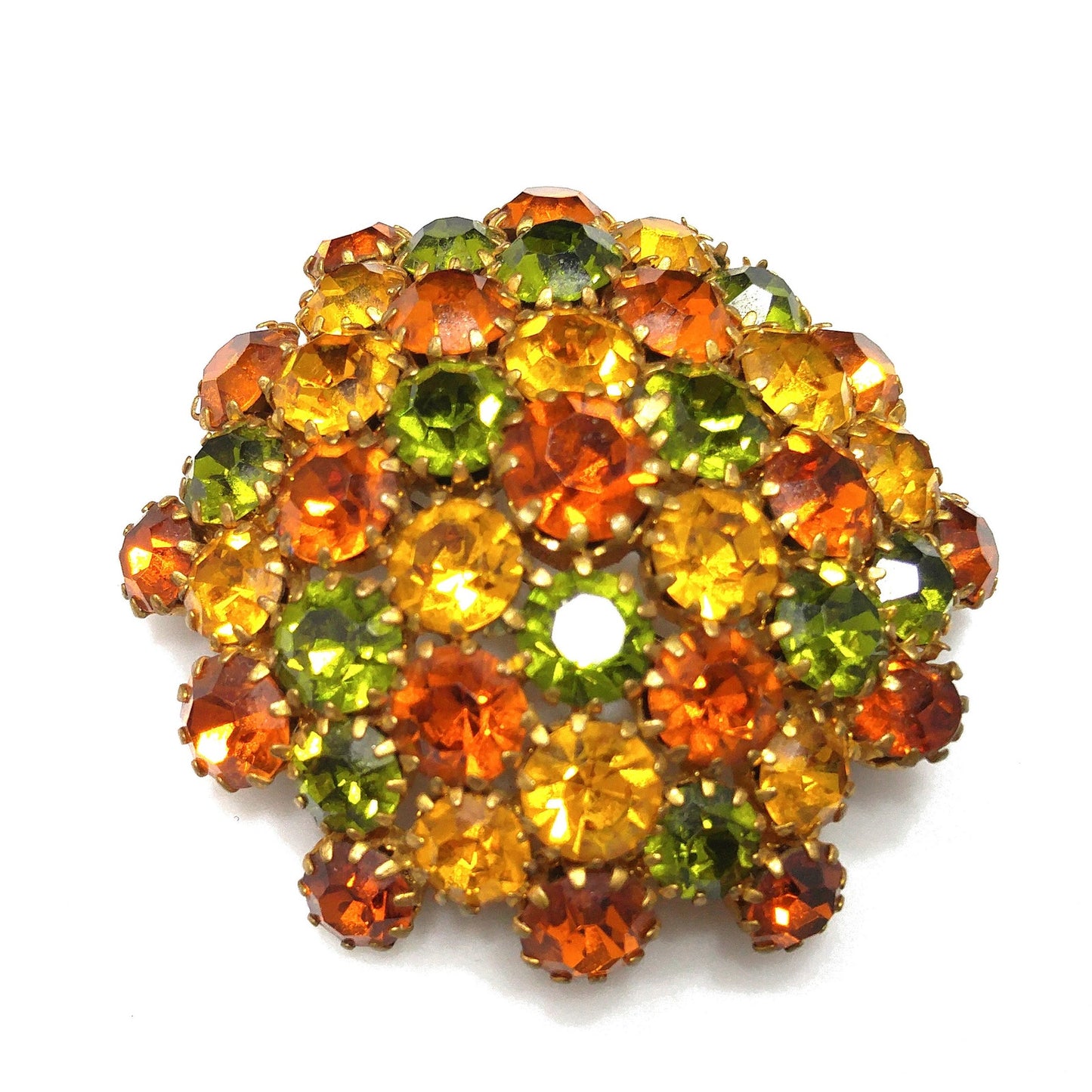 Austria Autumn Fall Rhinestone Domed Brooch, 1950s Vintage Jewelry