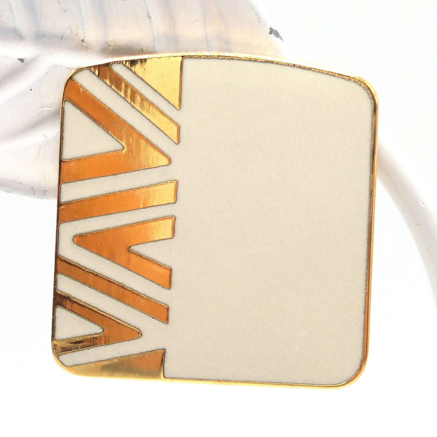 Vintage Laurel Burch "Naito" Geometric Post Earrings, Cream Enamel, Gold Plate