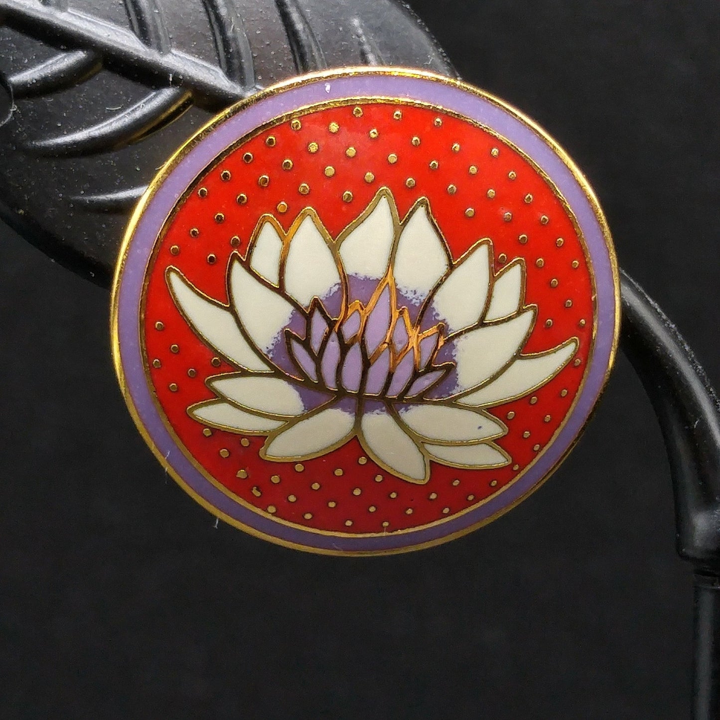 Vintage Laurel Burch "Tibetan Lily" Post Earrings, Red White Purple Enamel